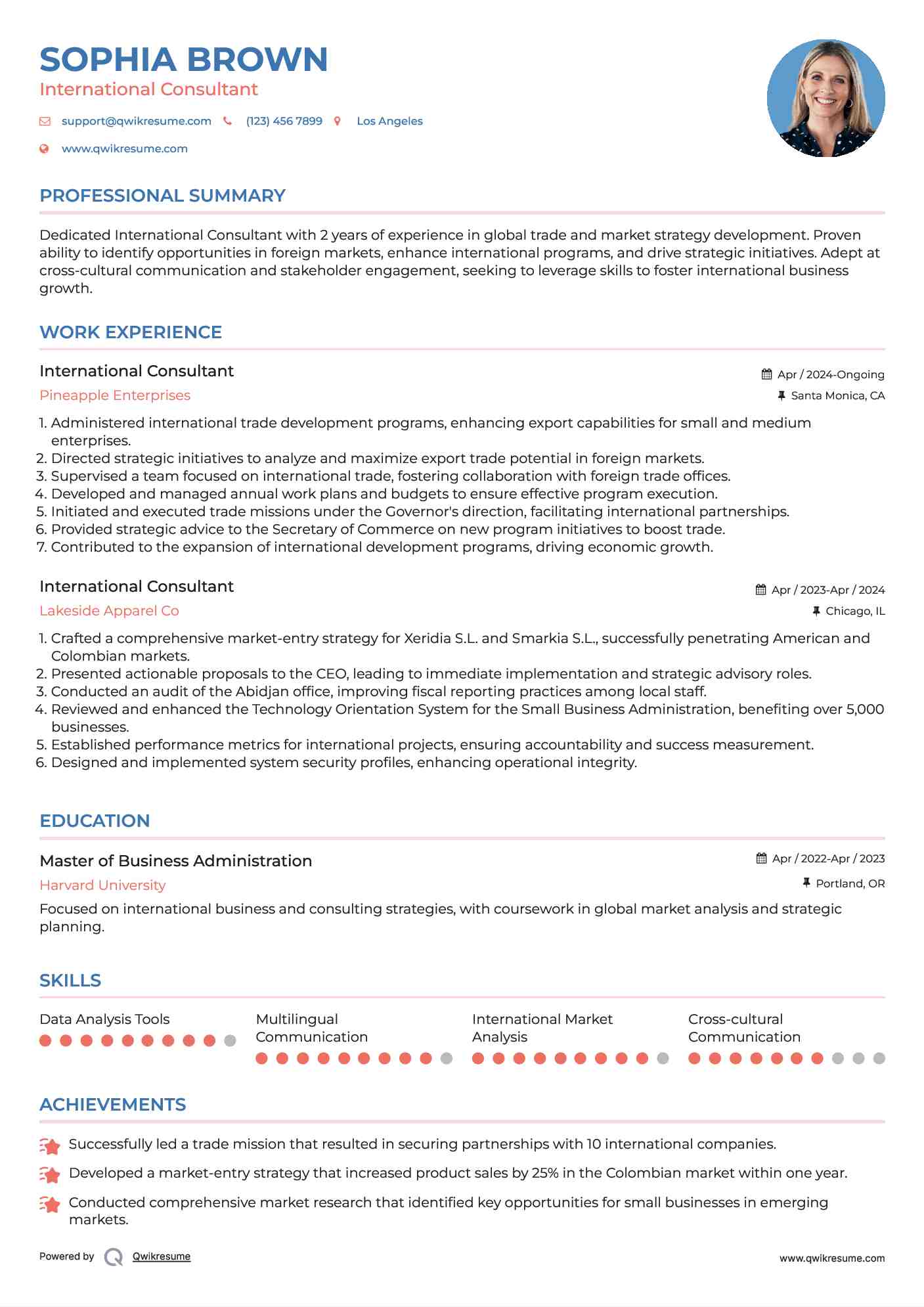 International Consultant Resume Format