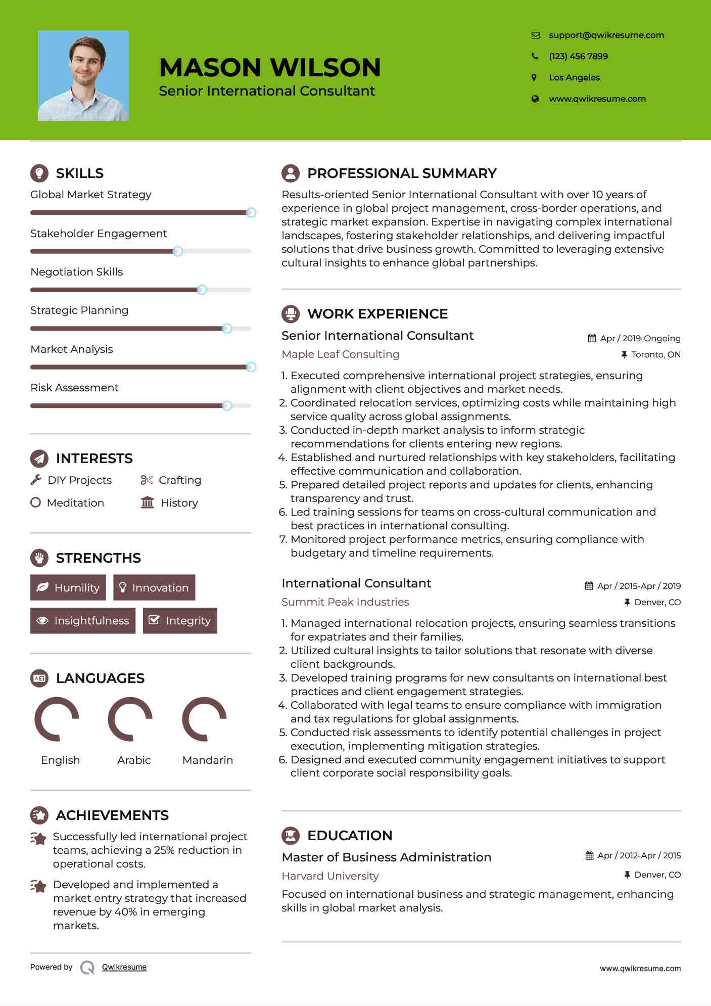 Senior International Consultant Resume Template