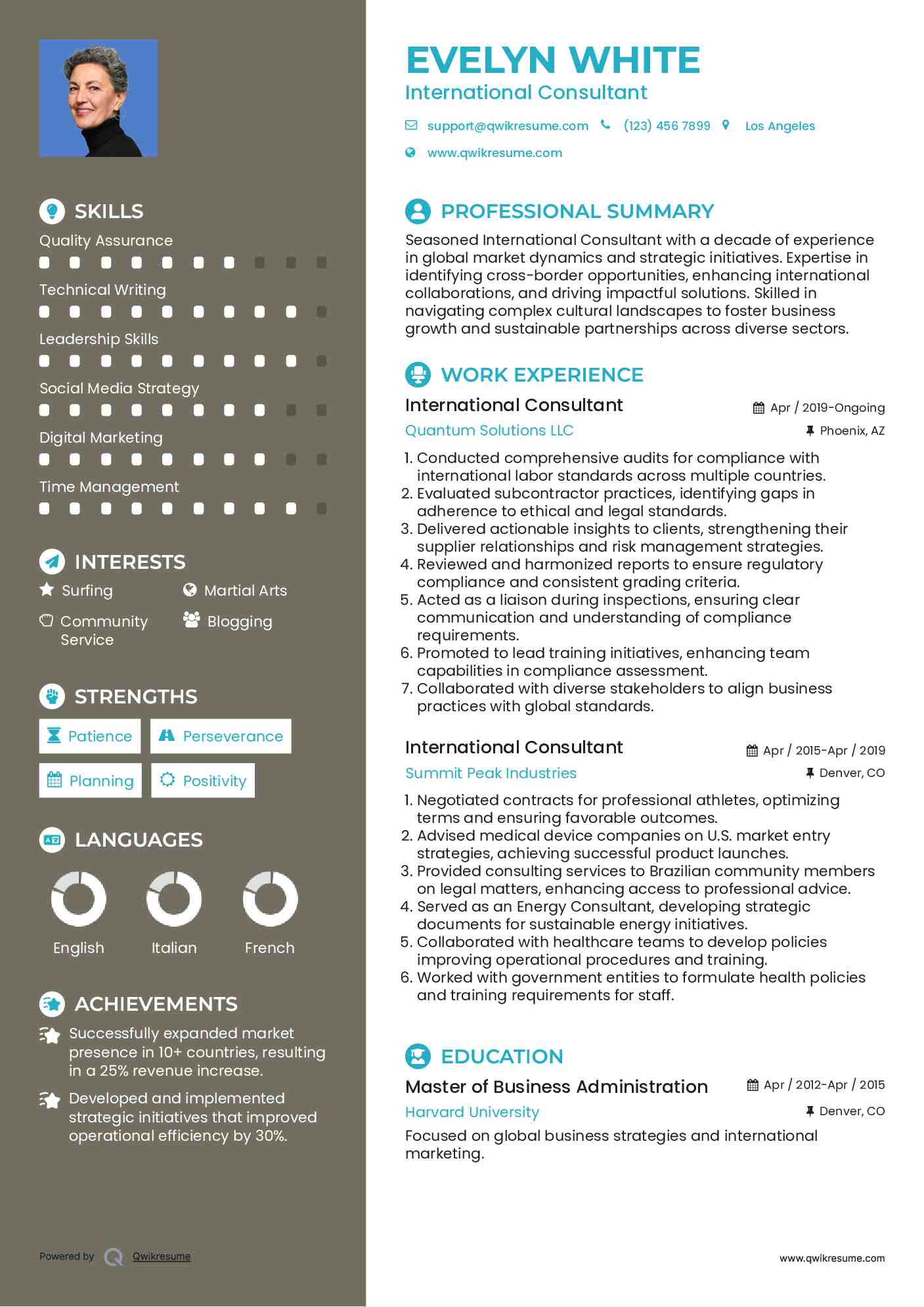 International Consultant Resume Model
