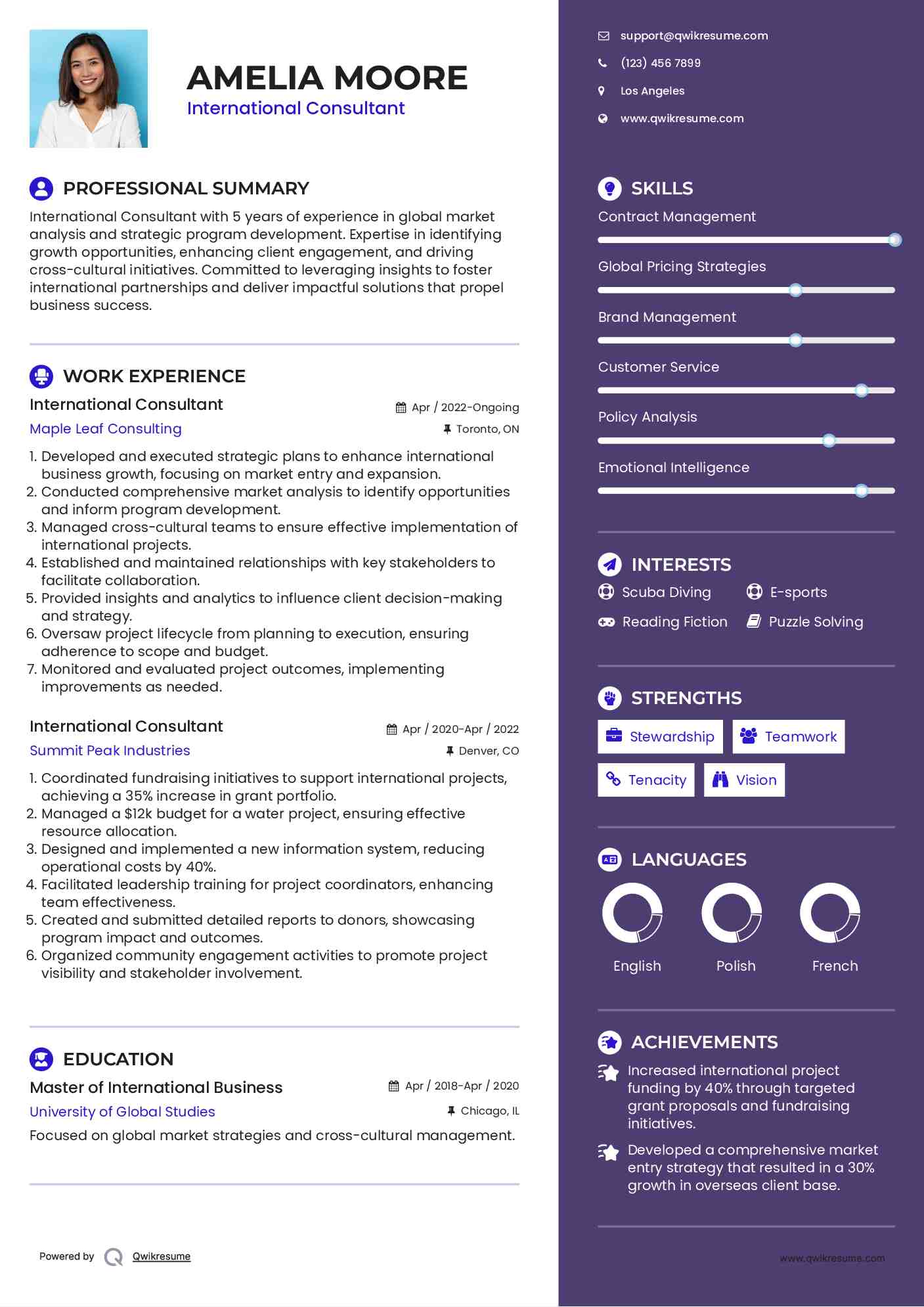 International Consultant Resume Format