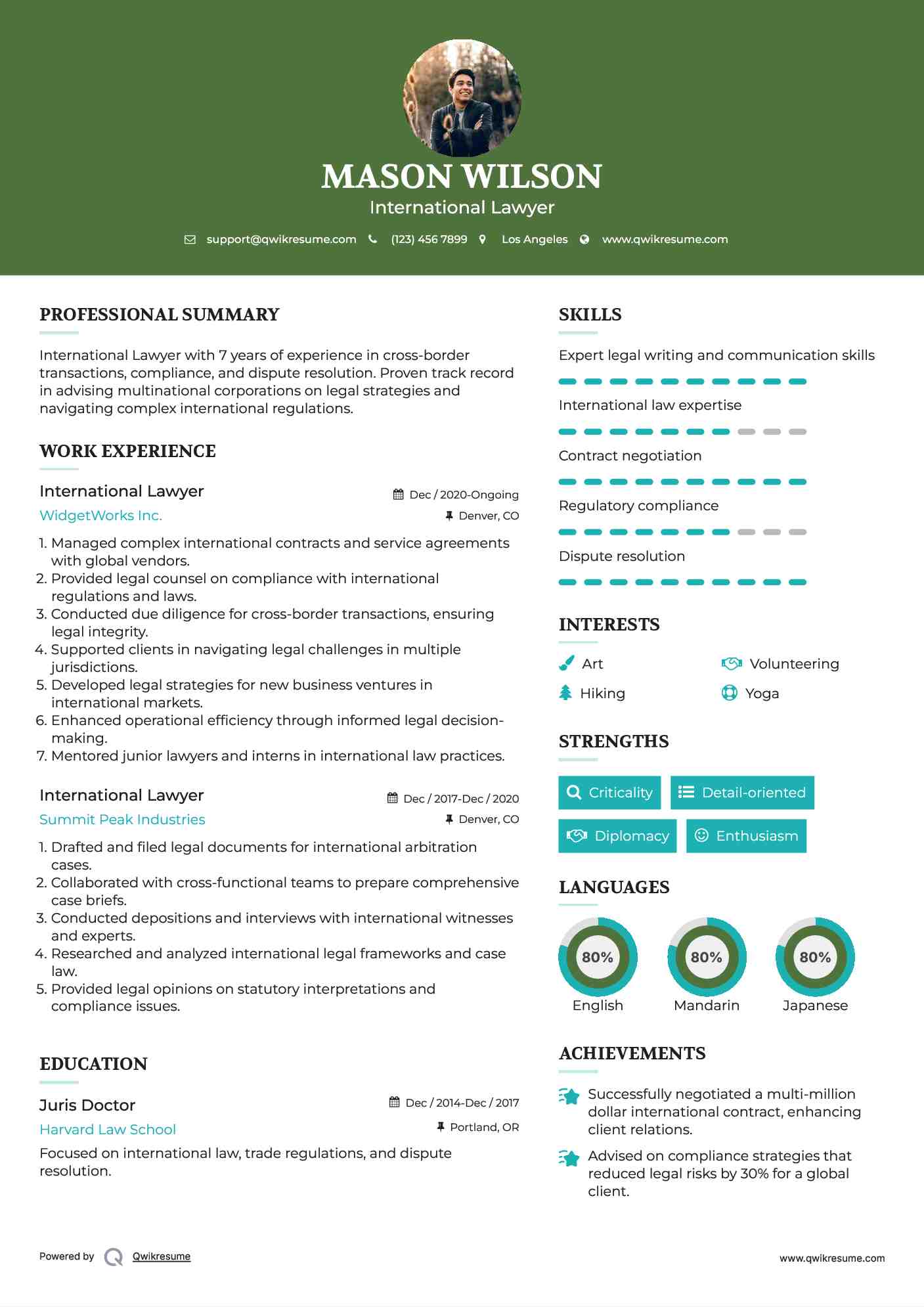 International Lawyer Resume Template