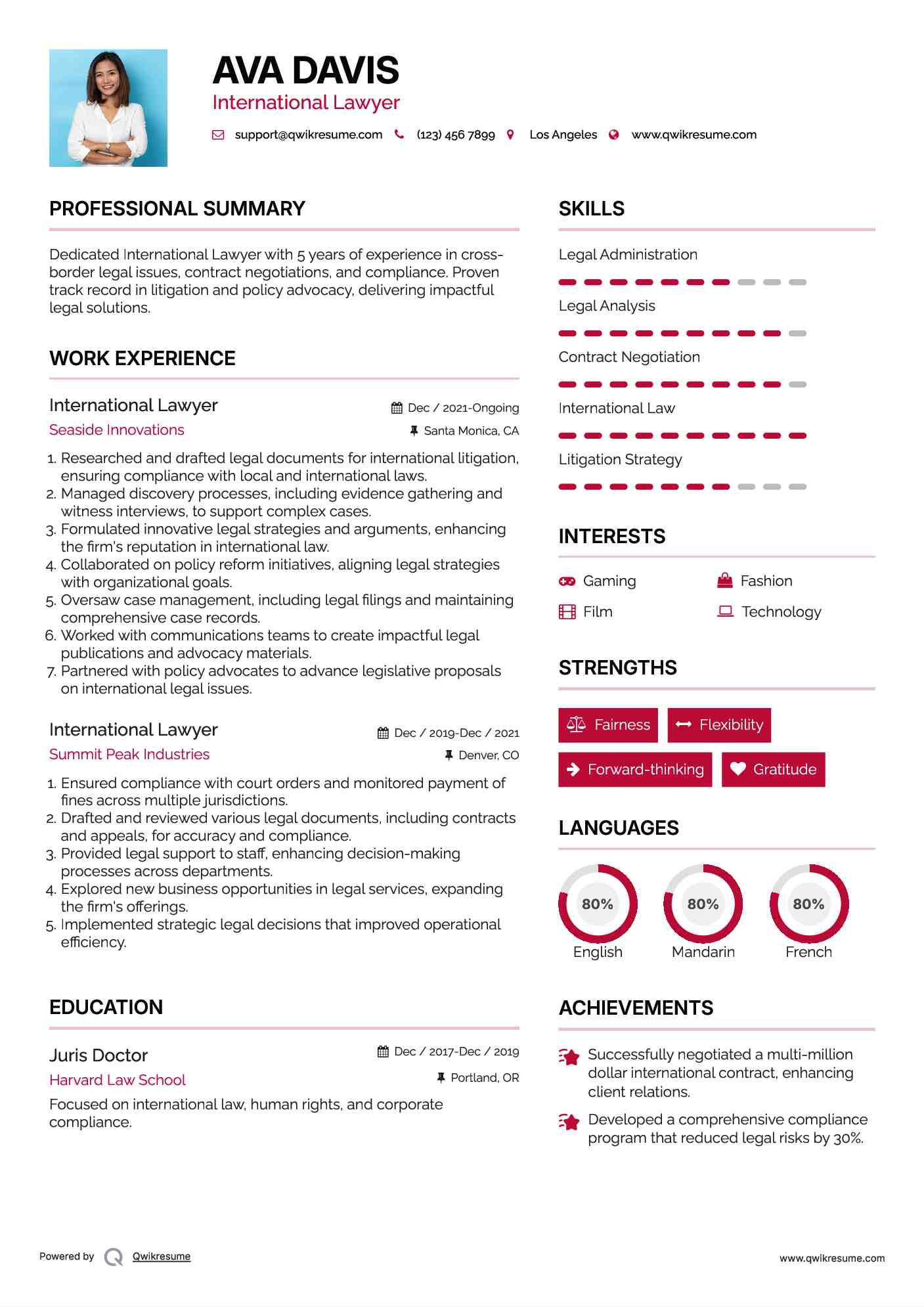 International Lawyer Resume Model