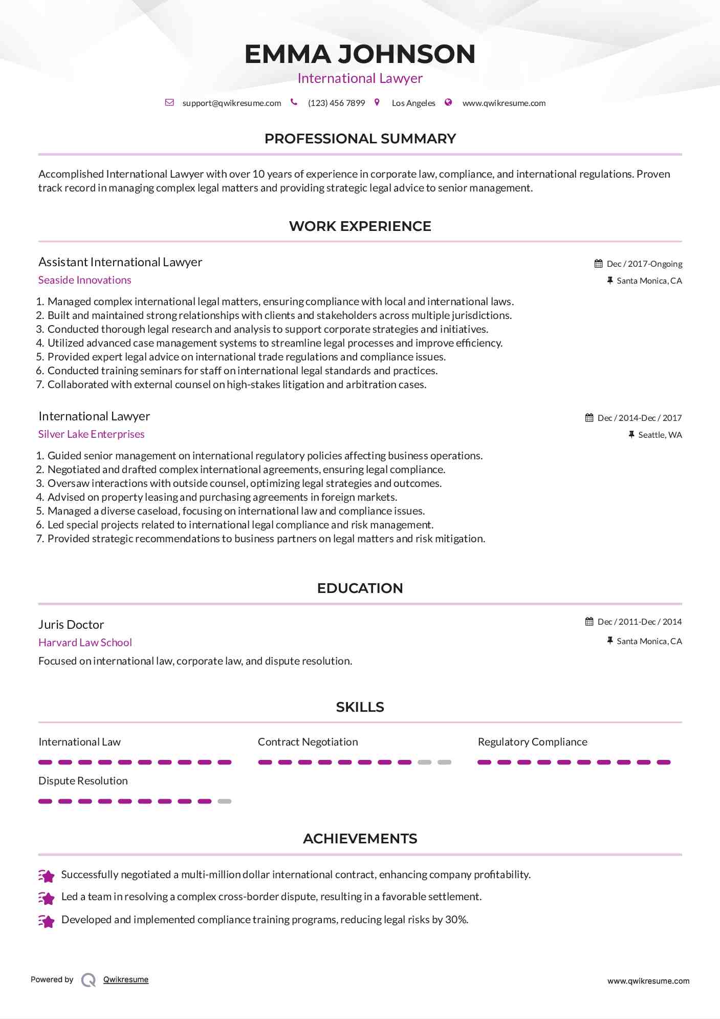 Assistant International Lawyer Resume Template