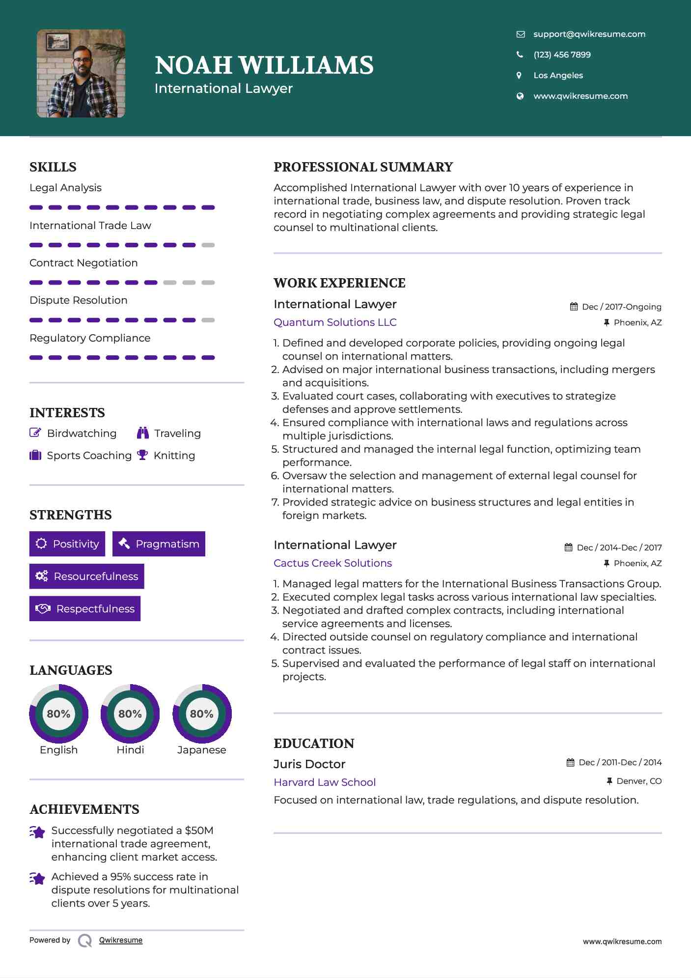 International Lawyer Resume Model