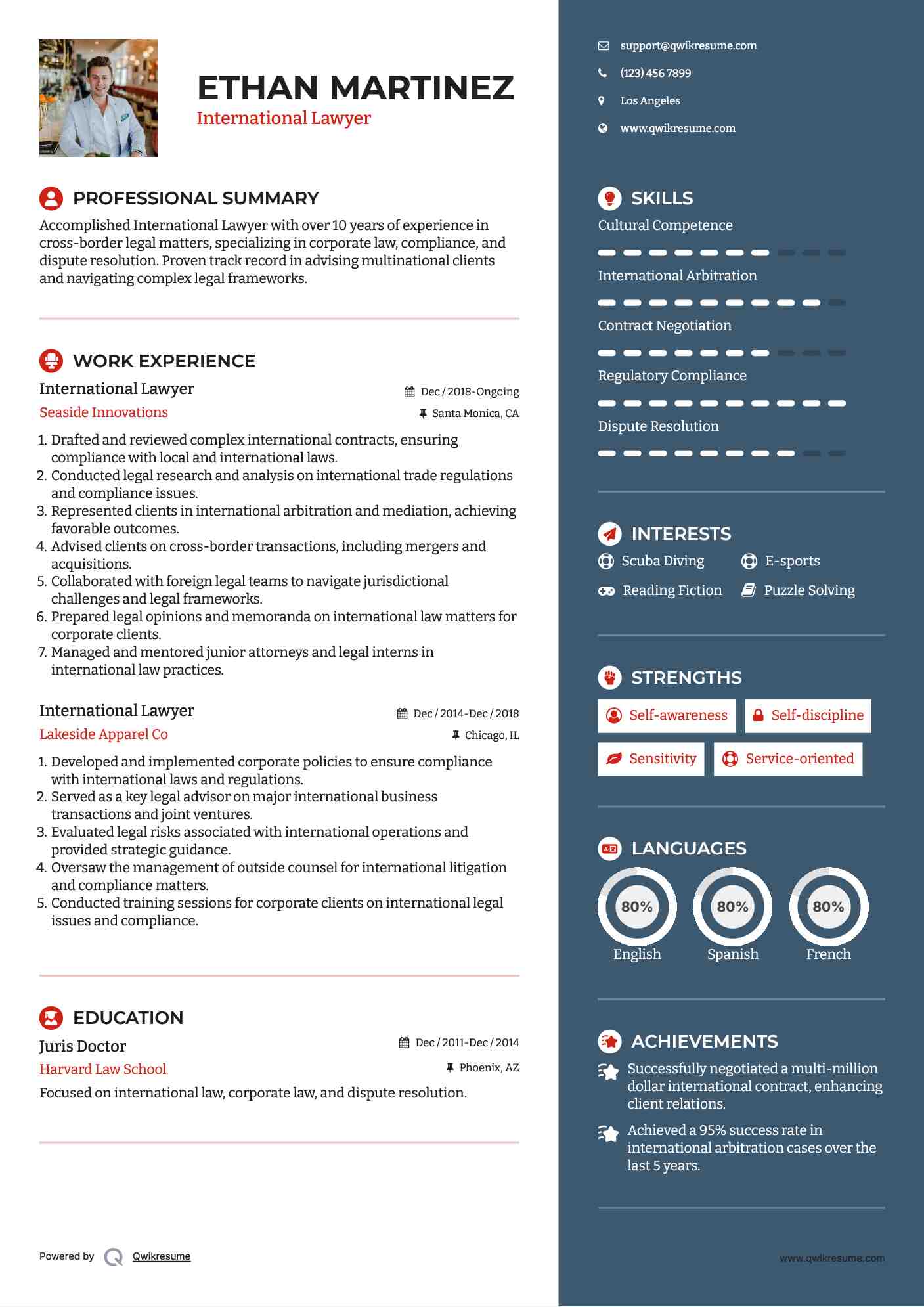 International Lawyer Resume Example