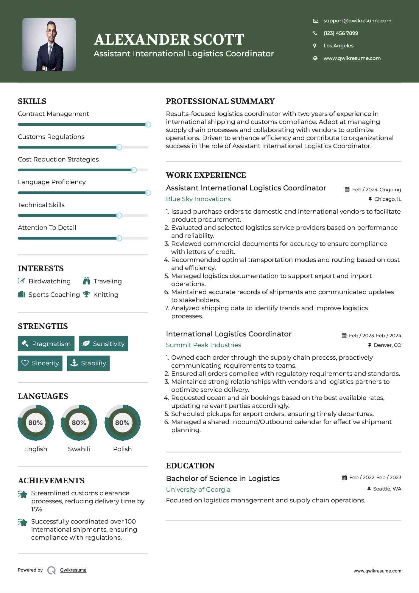 Assistant International Logistics Coordinator  Resume Format