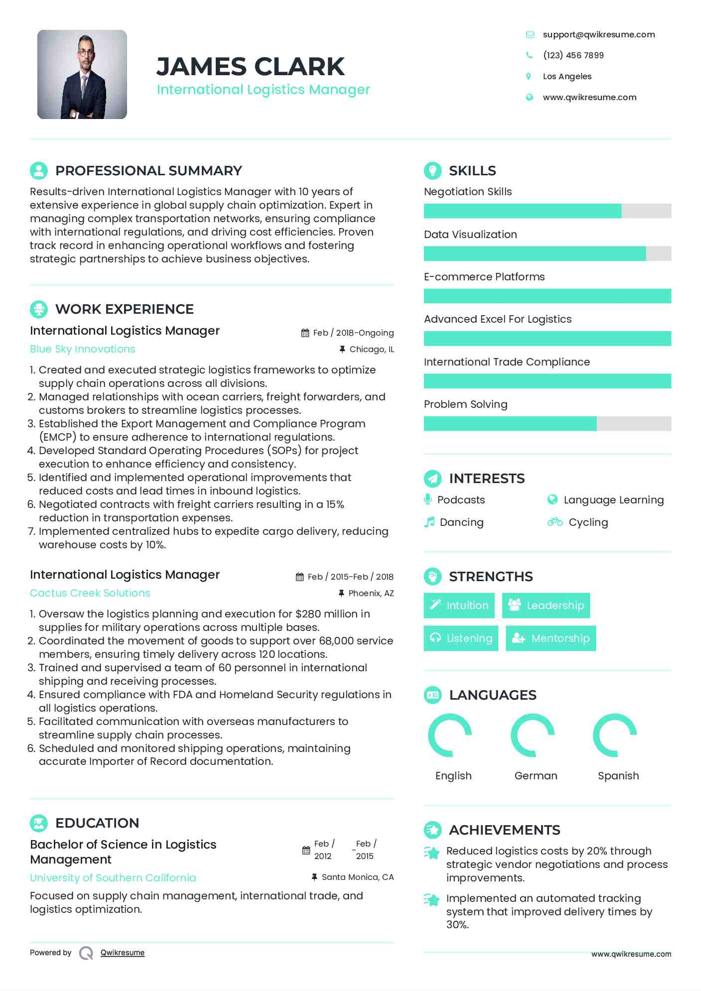 International Logistics Manager Resume Template