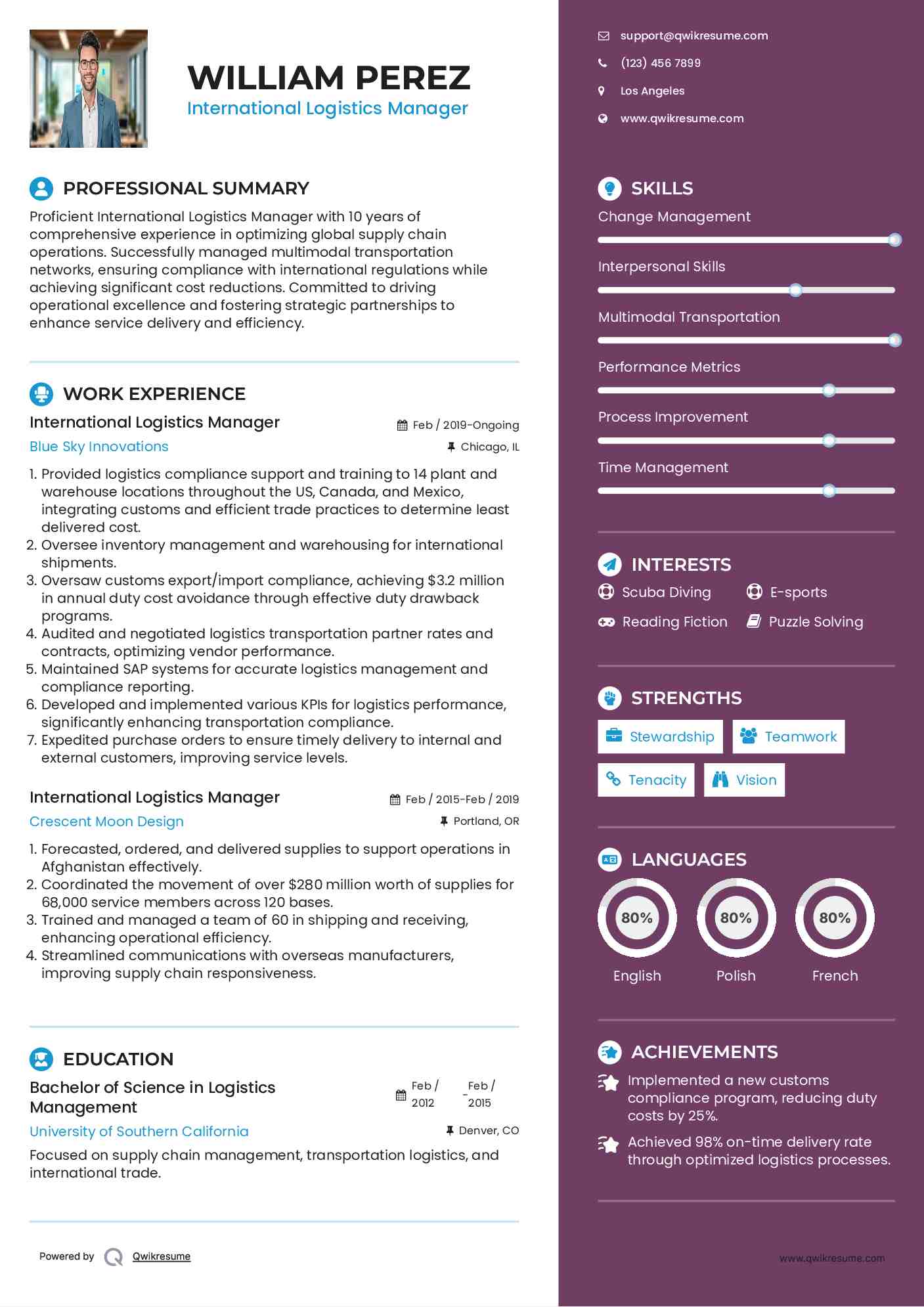 International Logistics Manager Resume Template