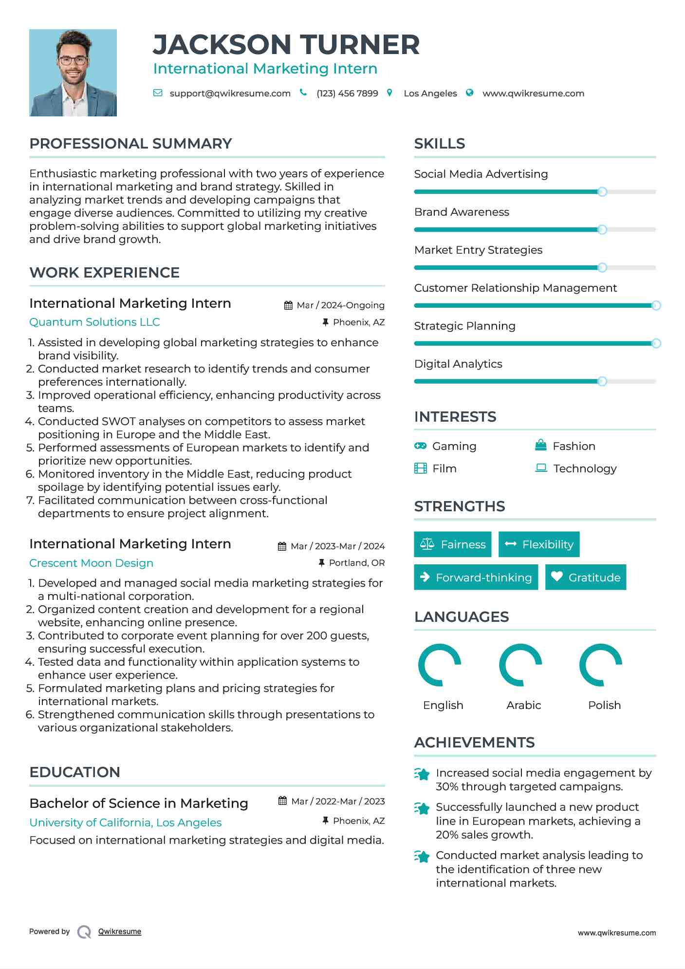 International Marketing Intern Resume Example