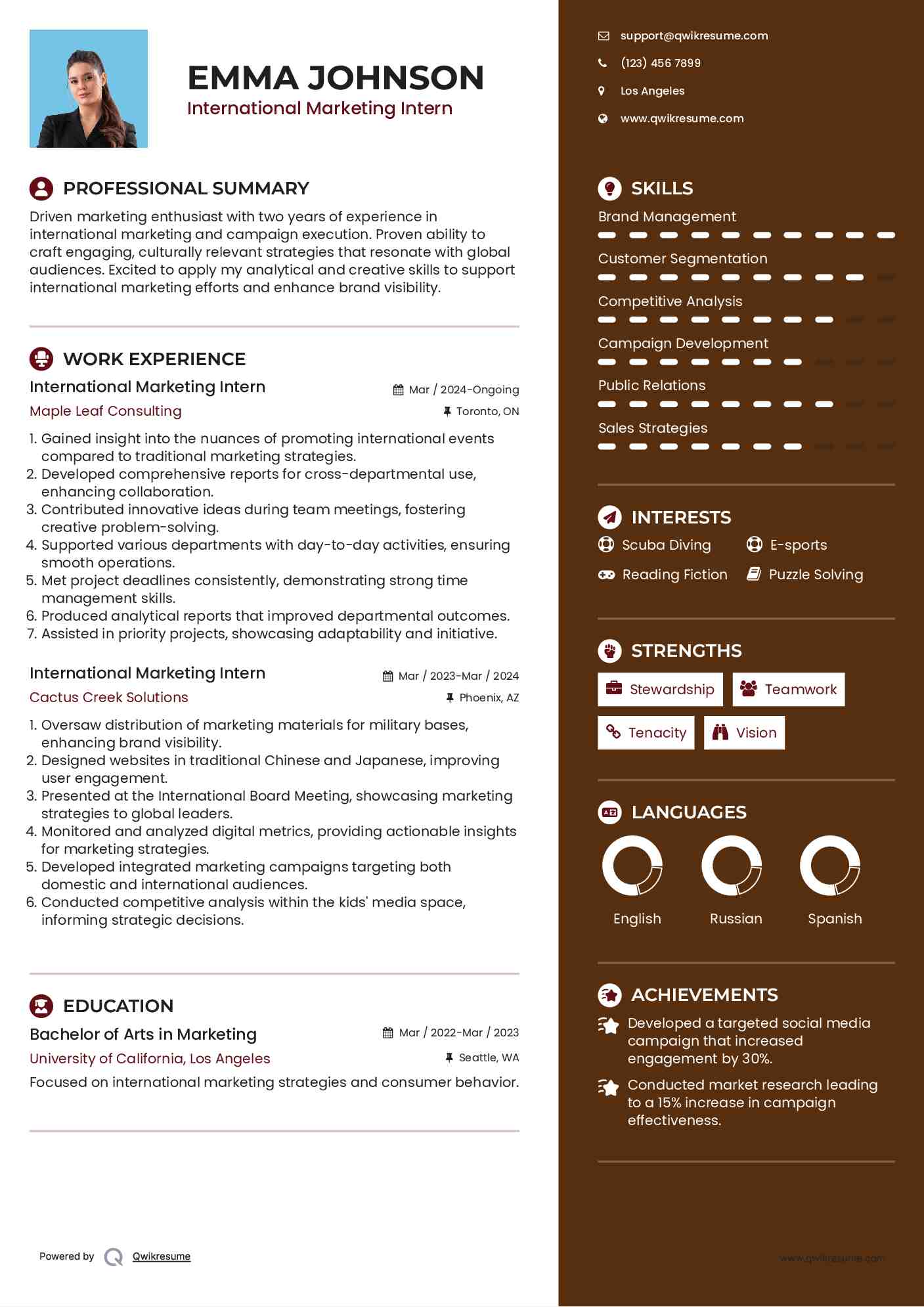 International Marketing Intern Resume Format