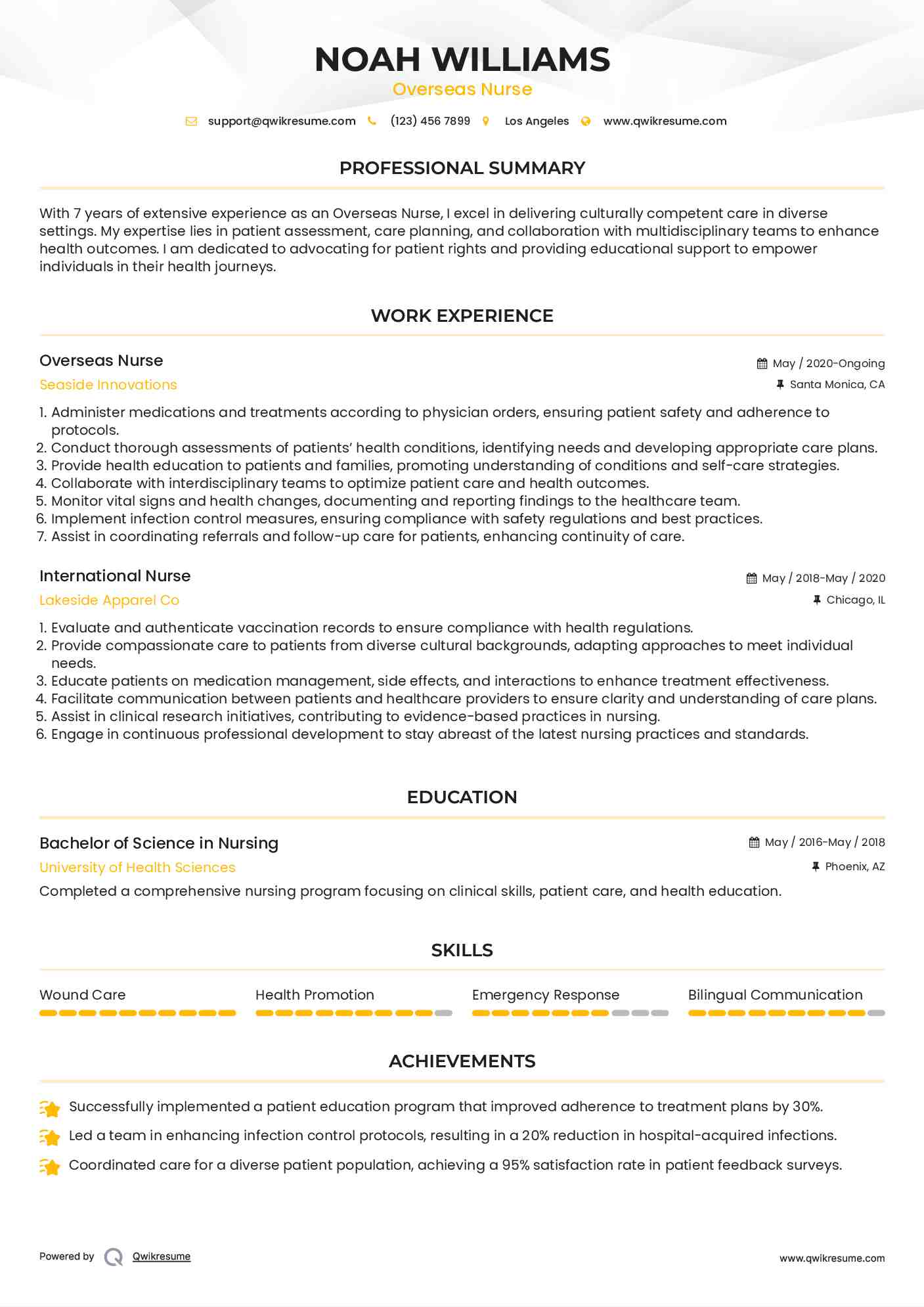 Overseas Nurse  Resume Template