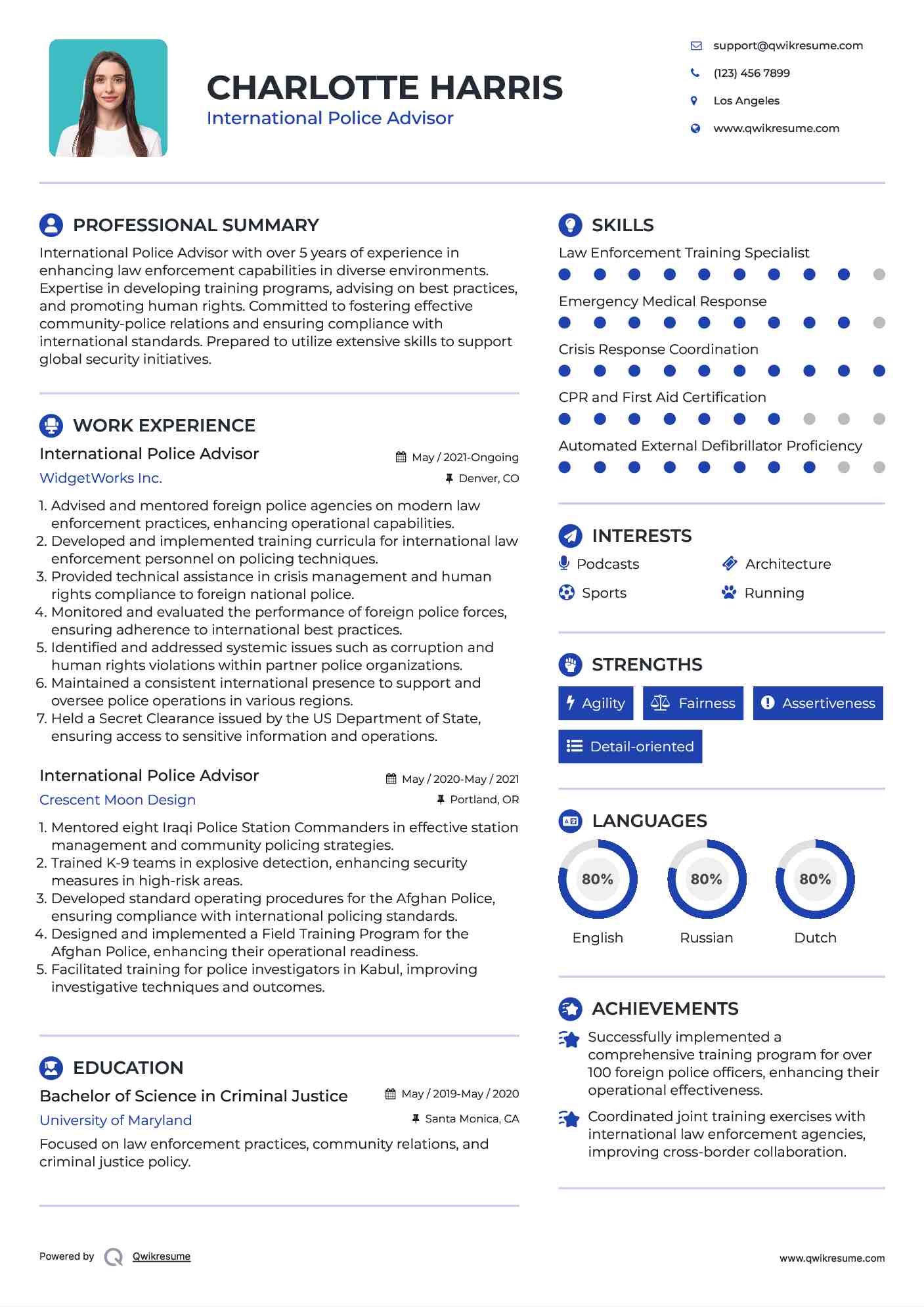 International Police Advisor Resume Template