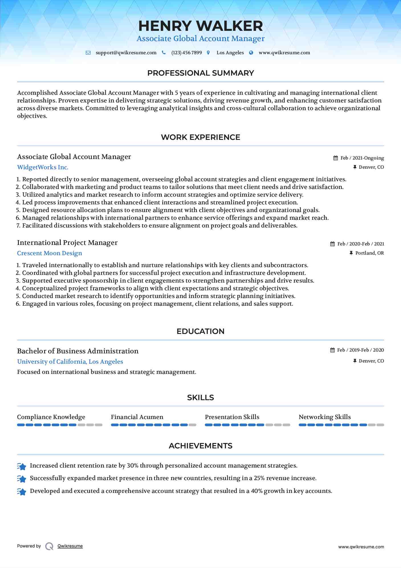 Associate Global Account Manager
 Resume Format