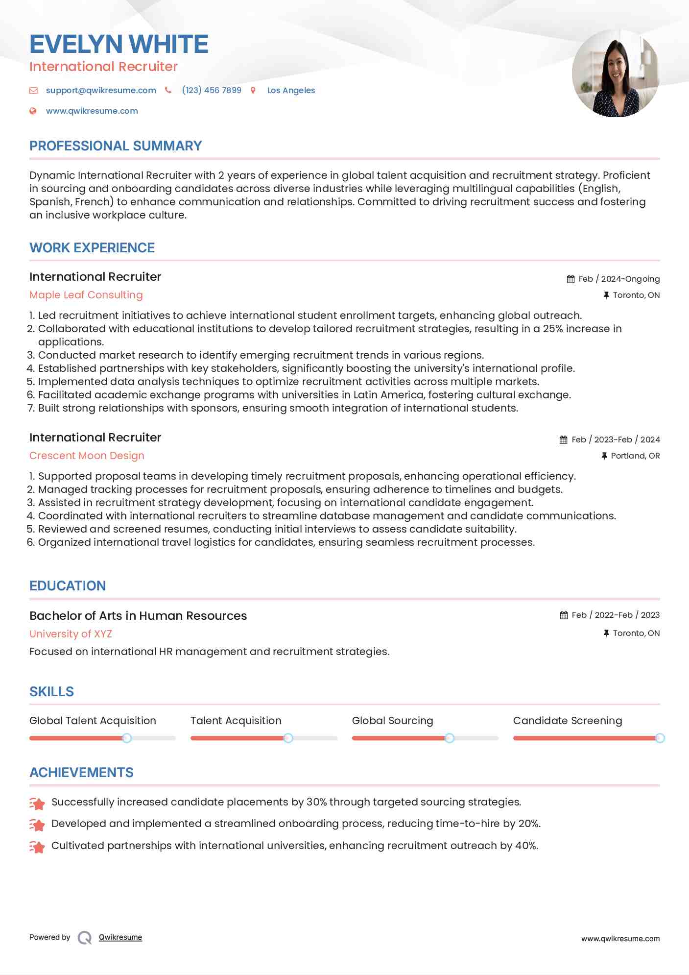 International Recruiter Resume Model