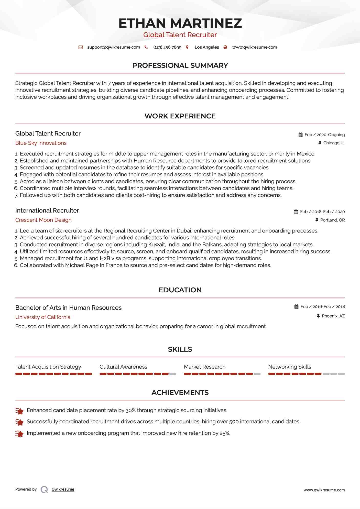 Global Talent Recruiter
 Resume Model