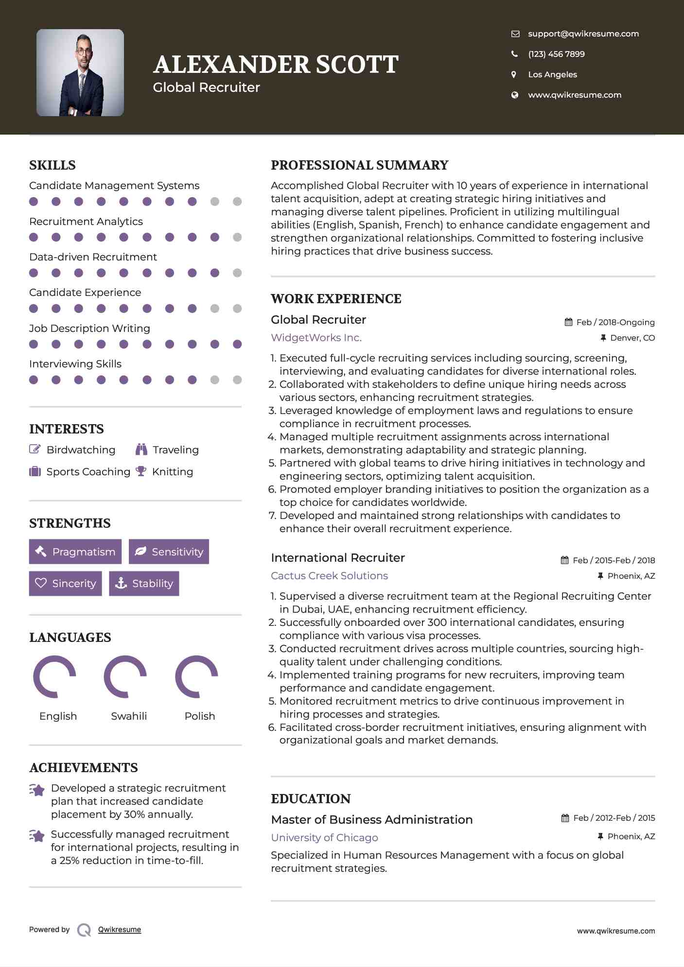 Global Recruiter
 Resume Format