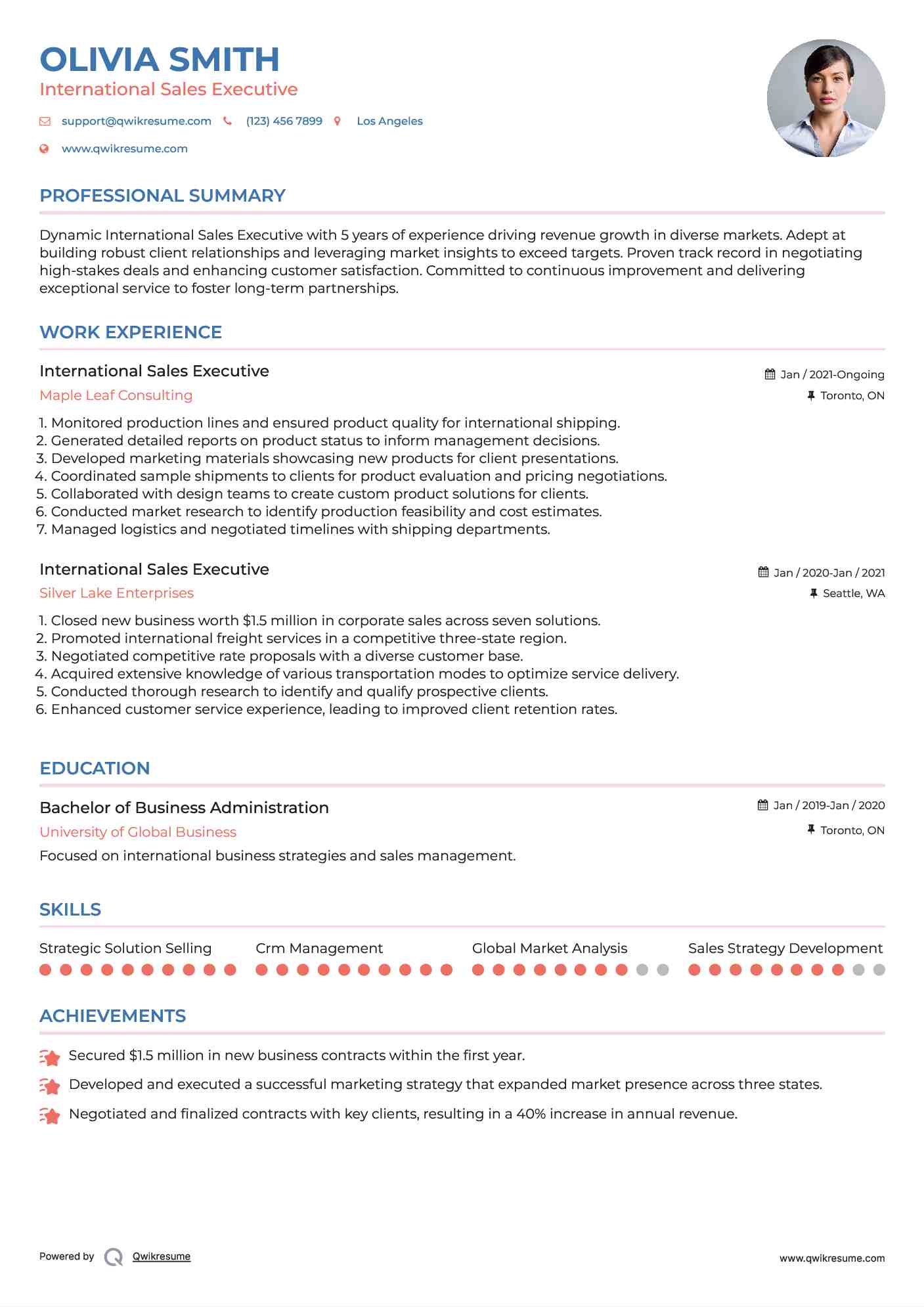 International Sales Executive Resume Model