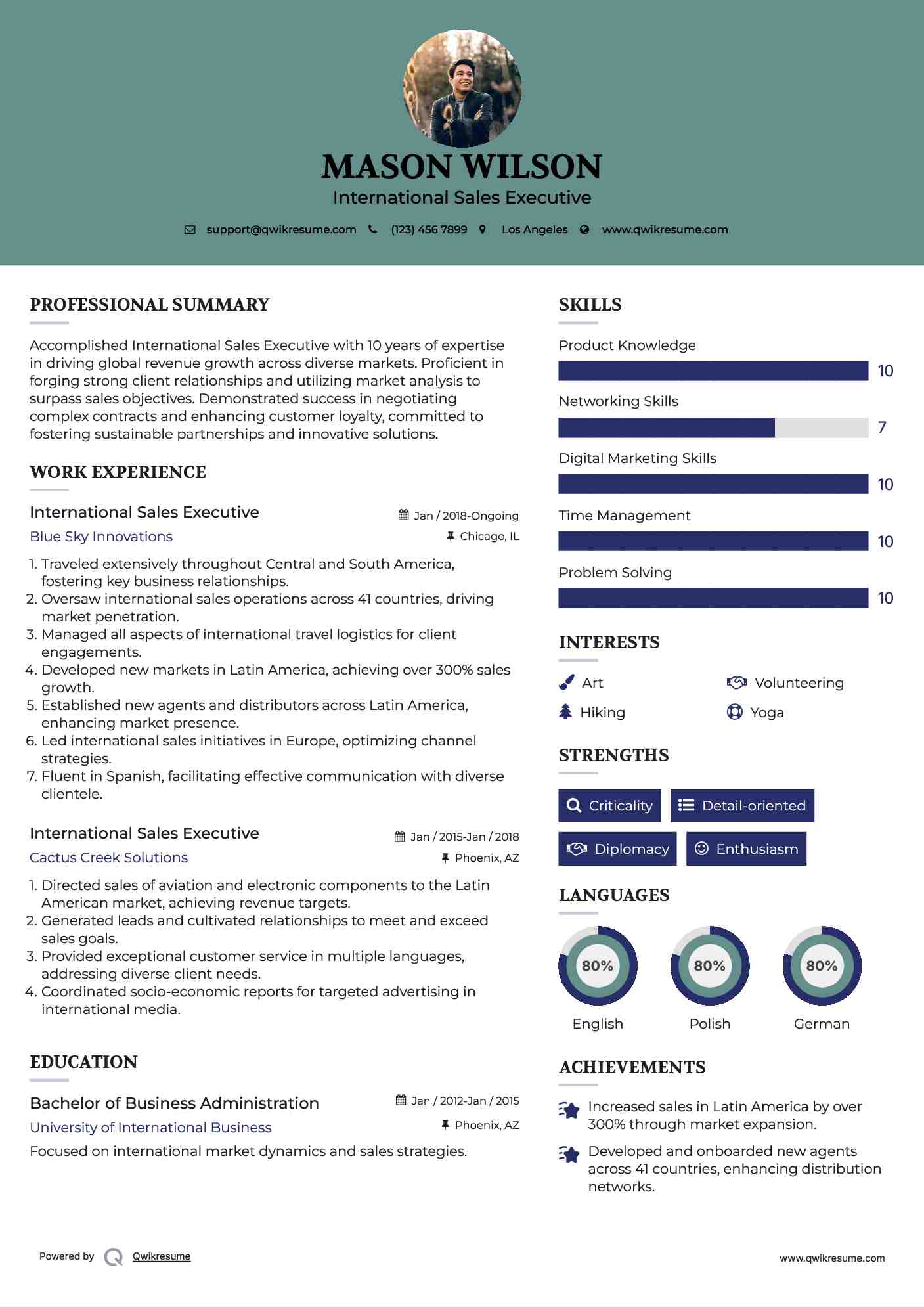 International Sales Executive Resume Format