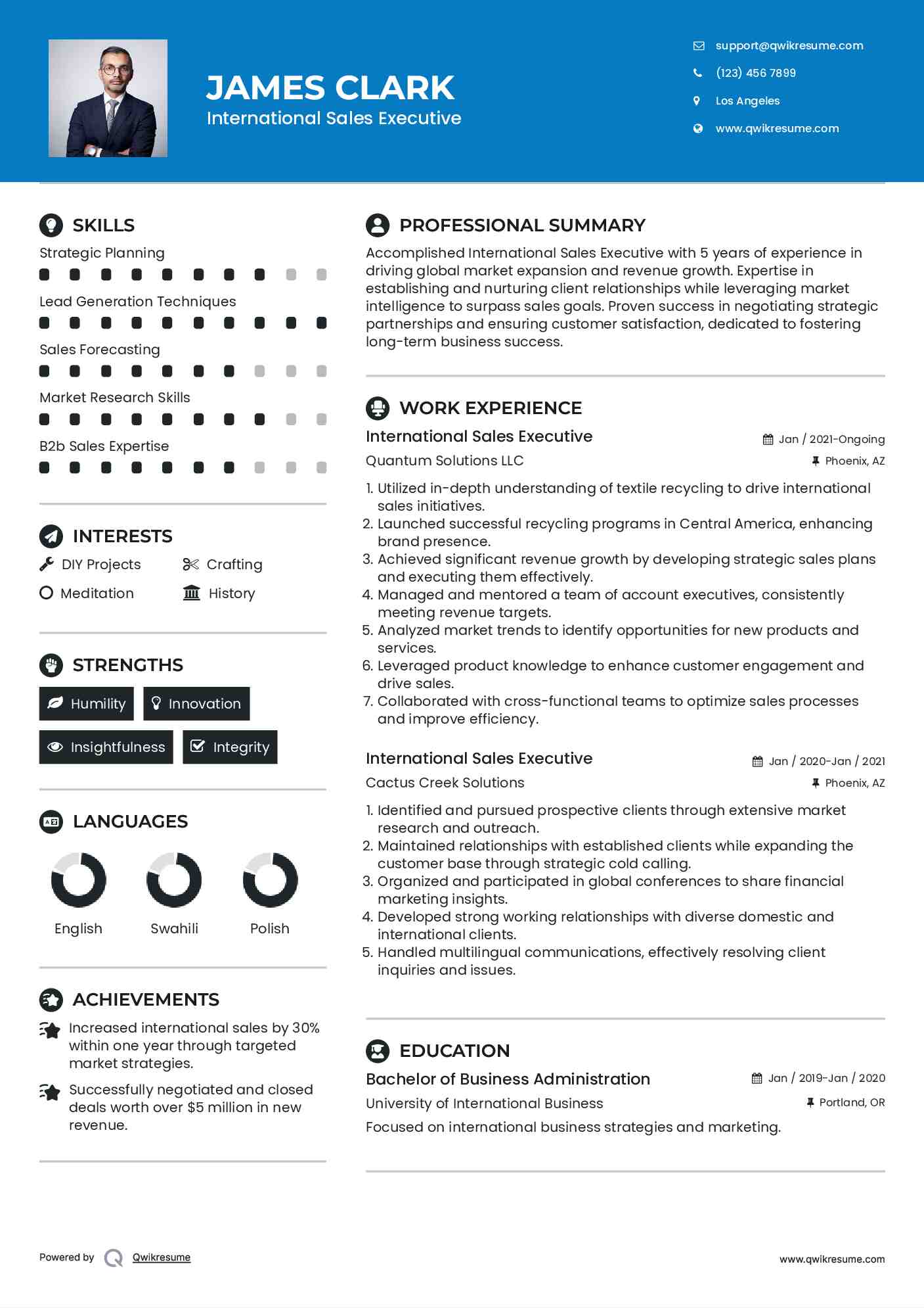 International Sales Executive Resume Sample