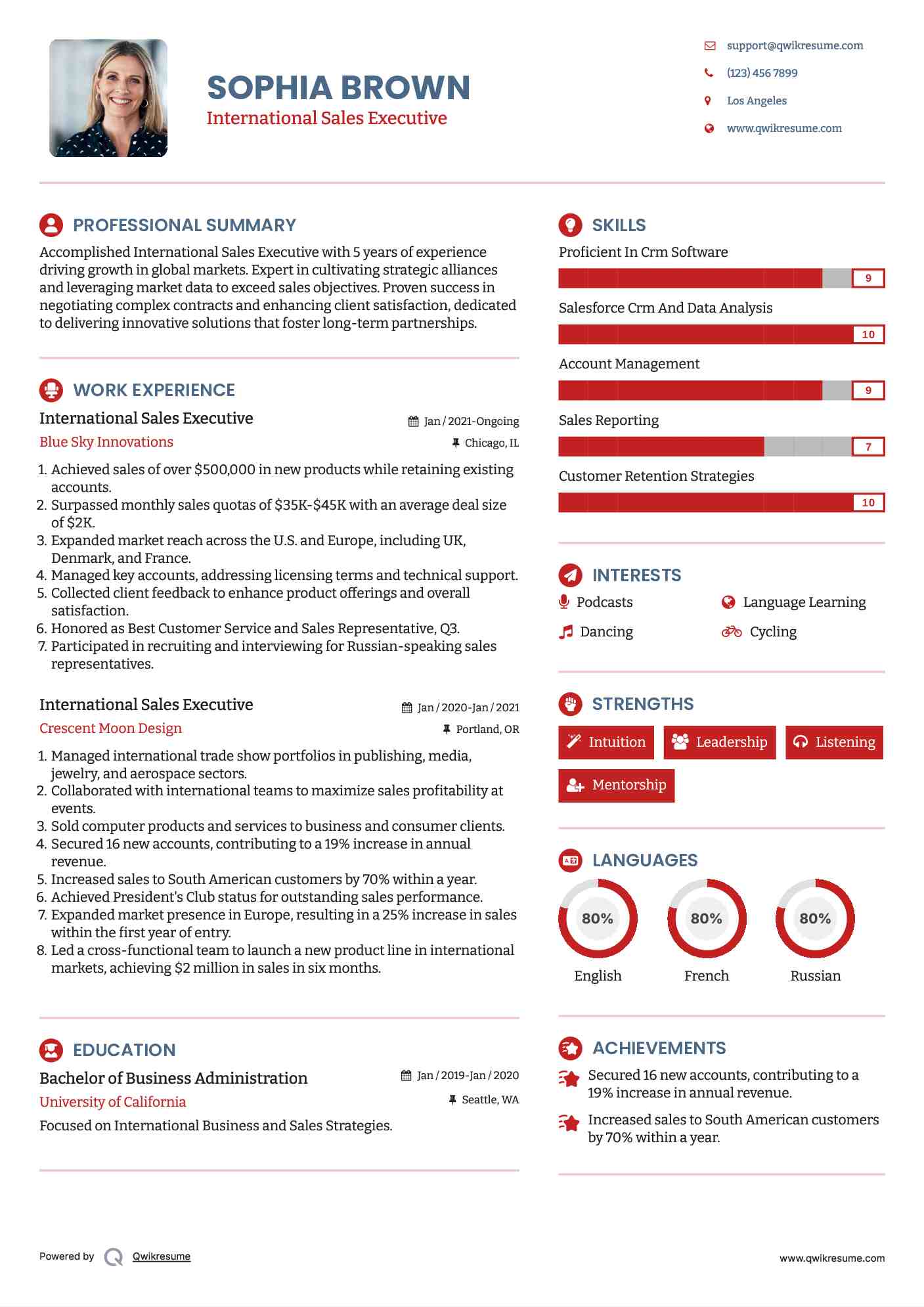 International Sales Executive Resume Sample