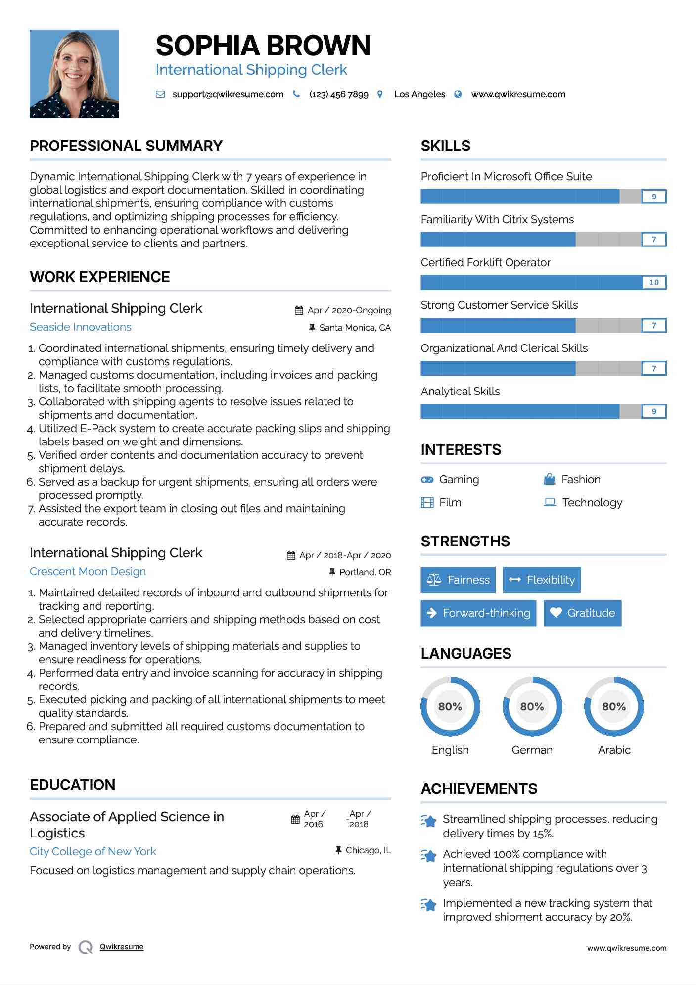 International Shipping Clerk Resume Format