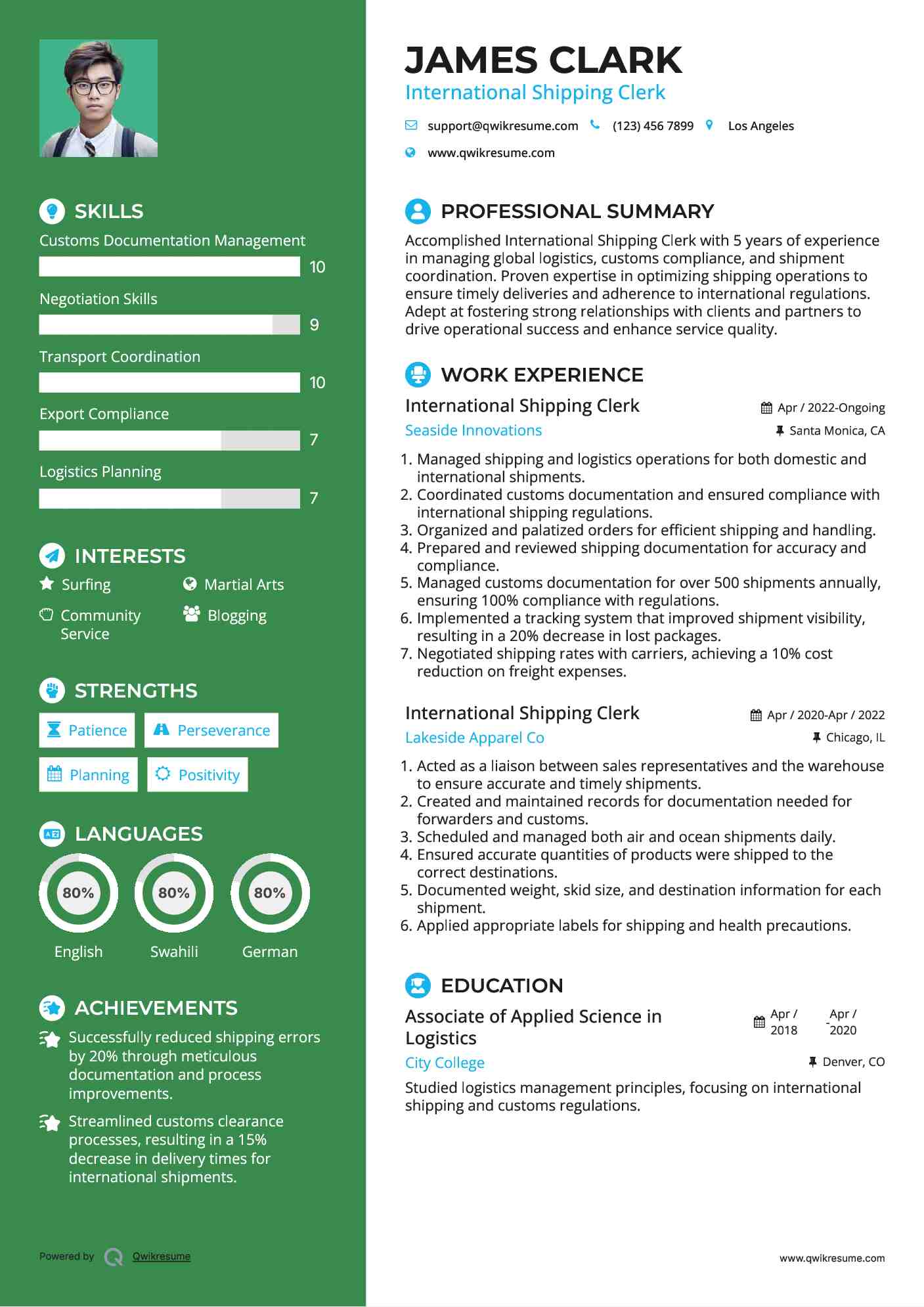 International Shipping Clerk Resume Format