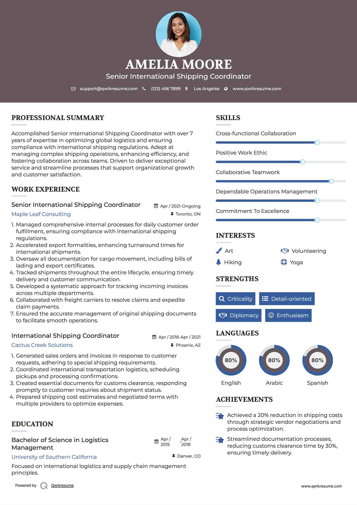 International Shipping Coordinator Resume Samples QwikResume