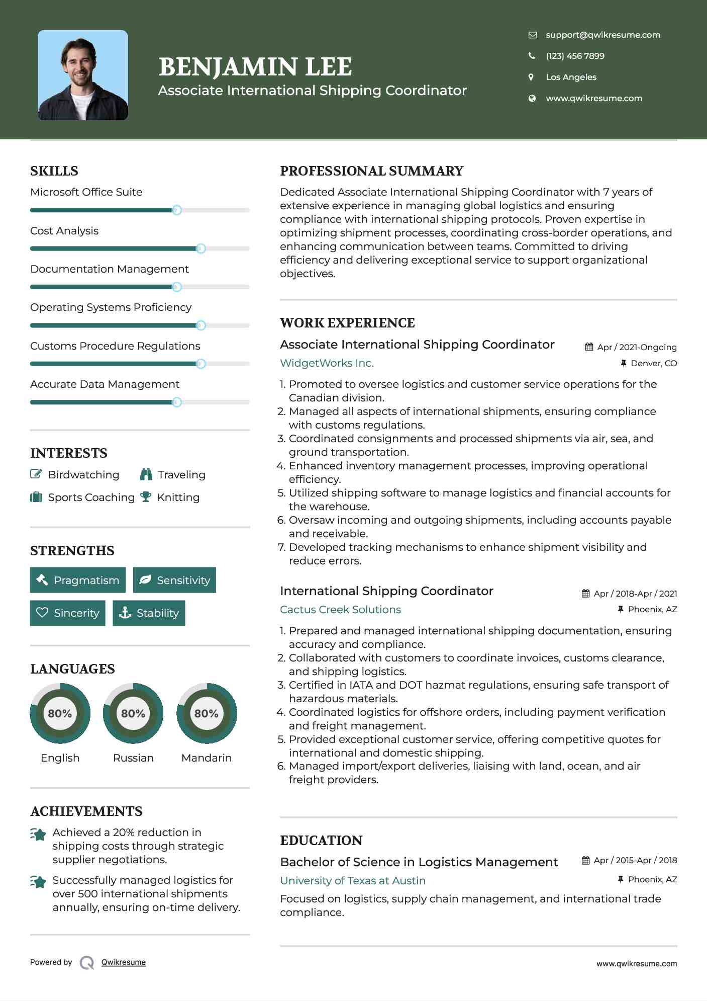 Associate International Shipping Coordinator Resume Template