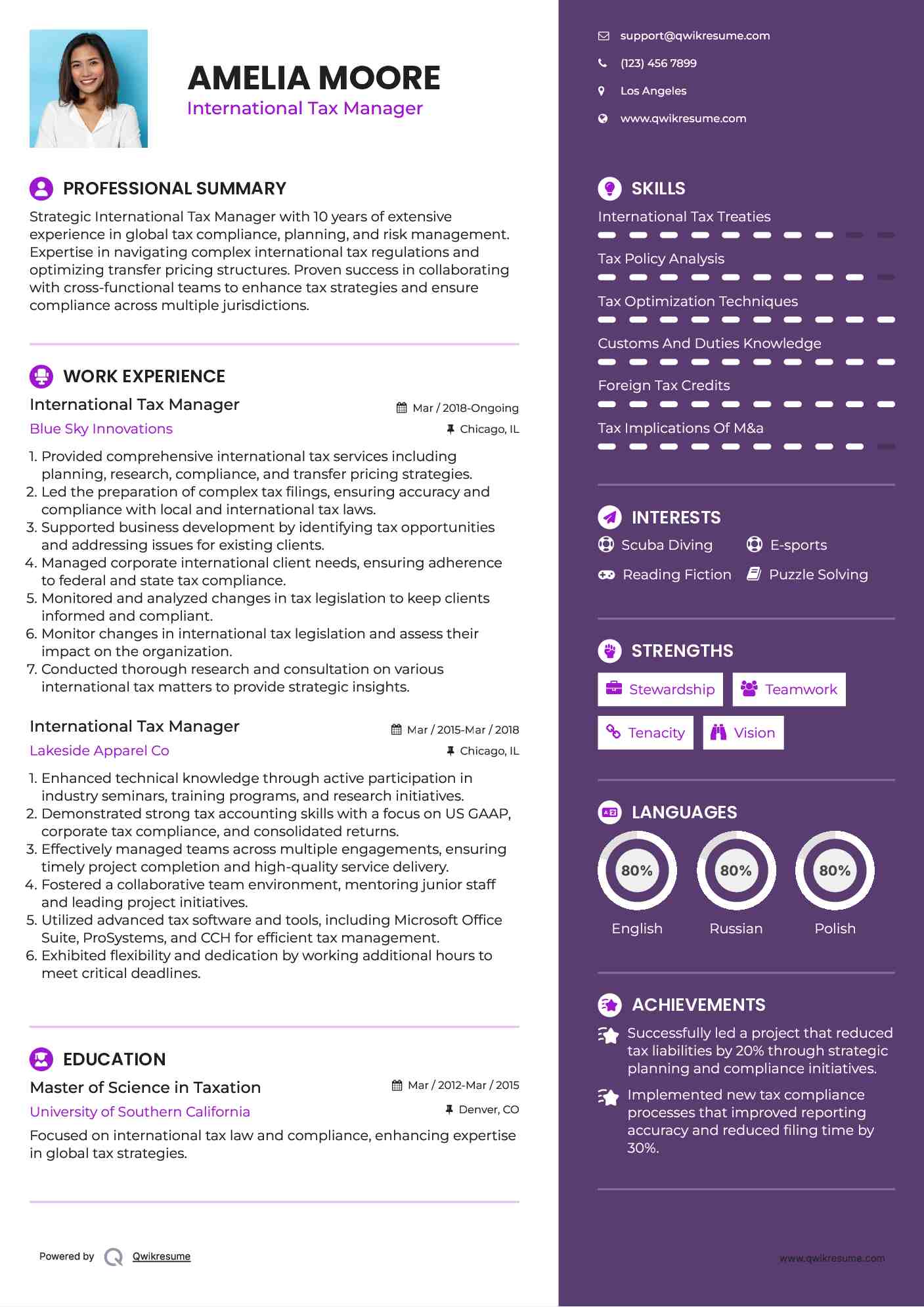 International Tax Manager Resume Model