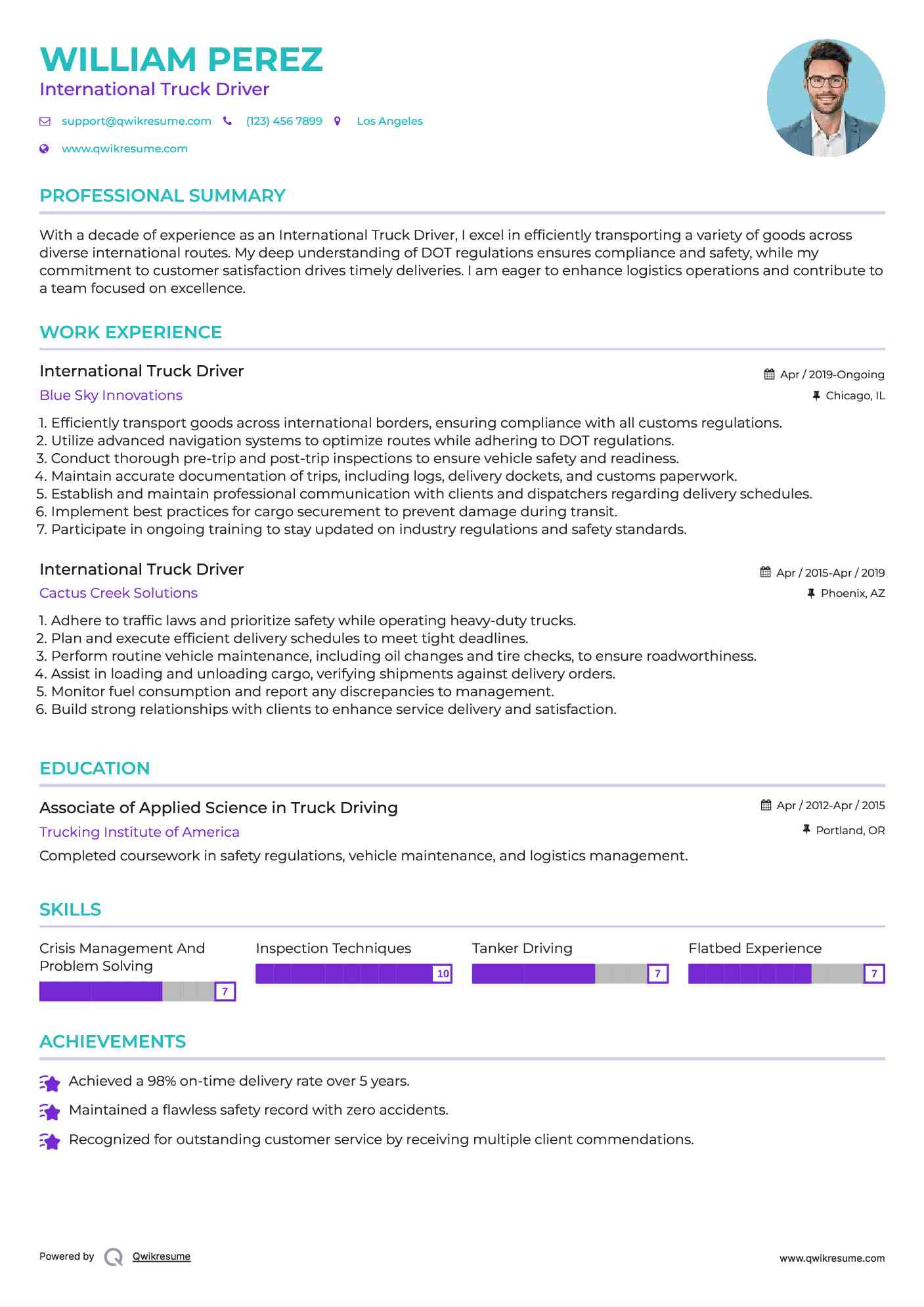 International Truck Driver Resume Template