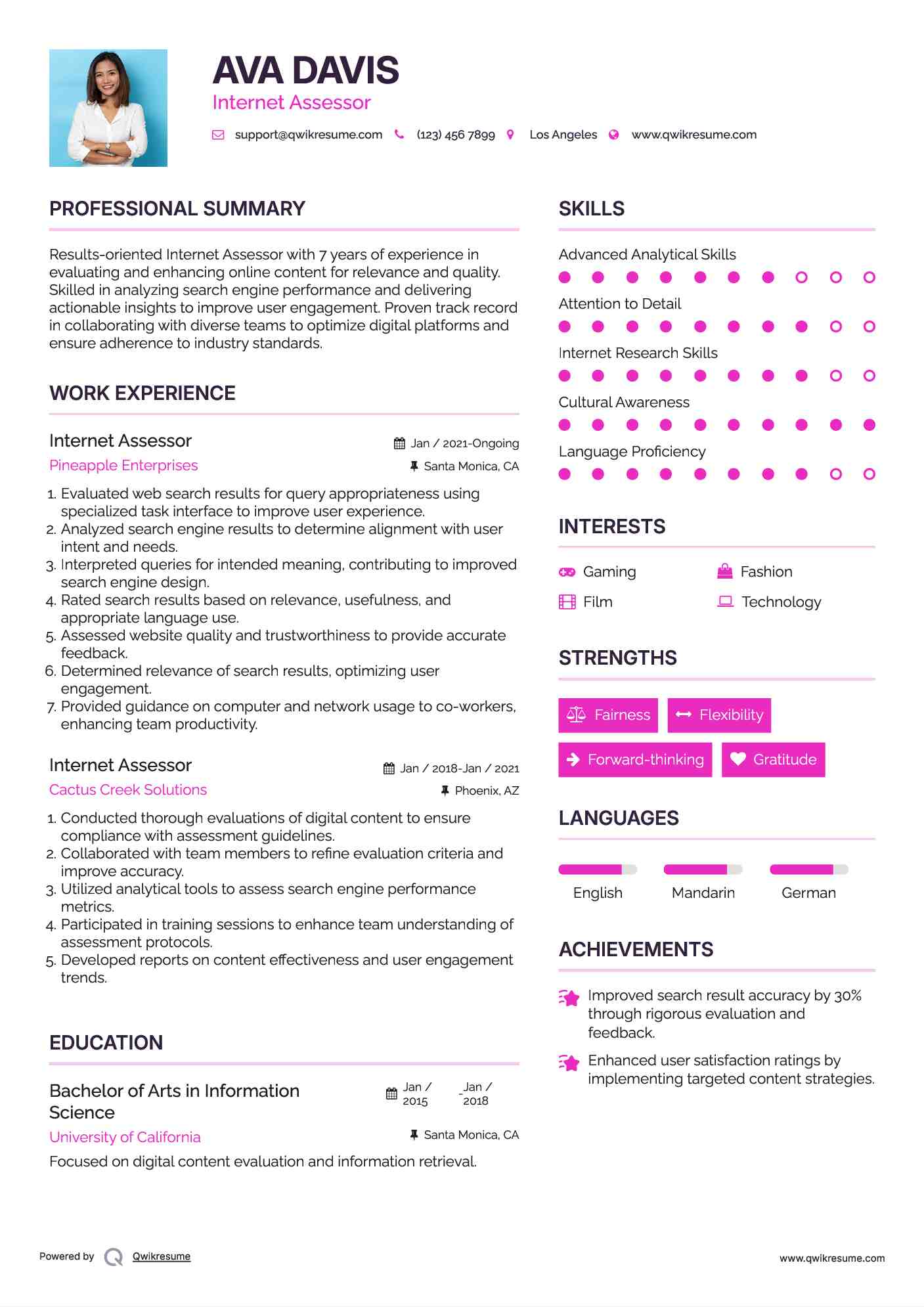 Internet Assessor Resume Format