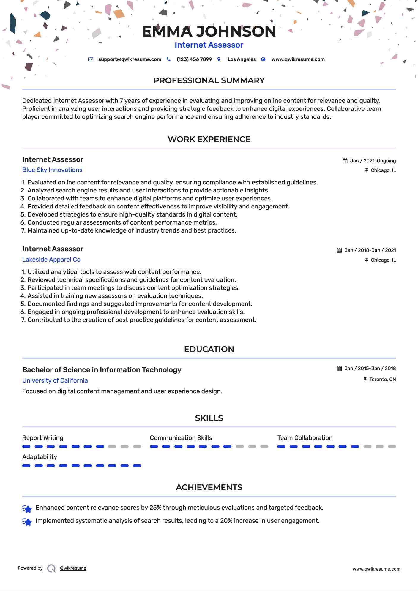 Internet Assessor Resume Template