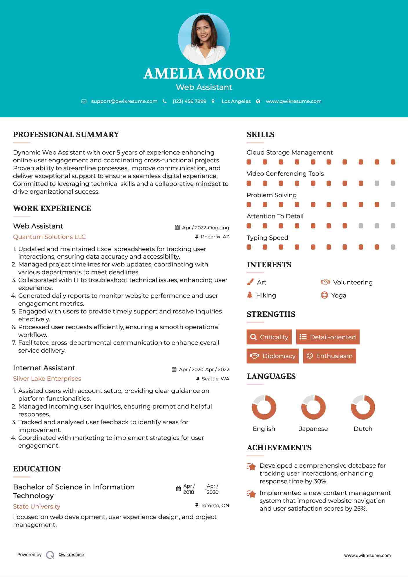 Web Assistant Resume Example