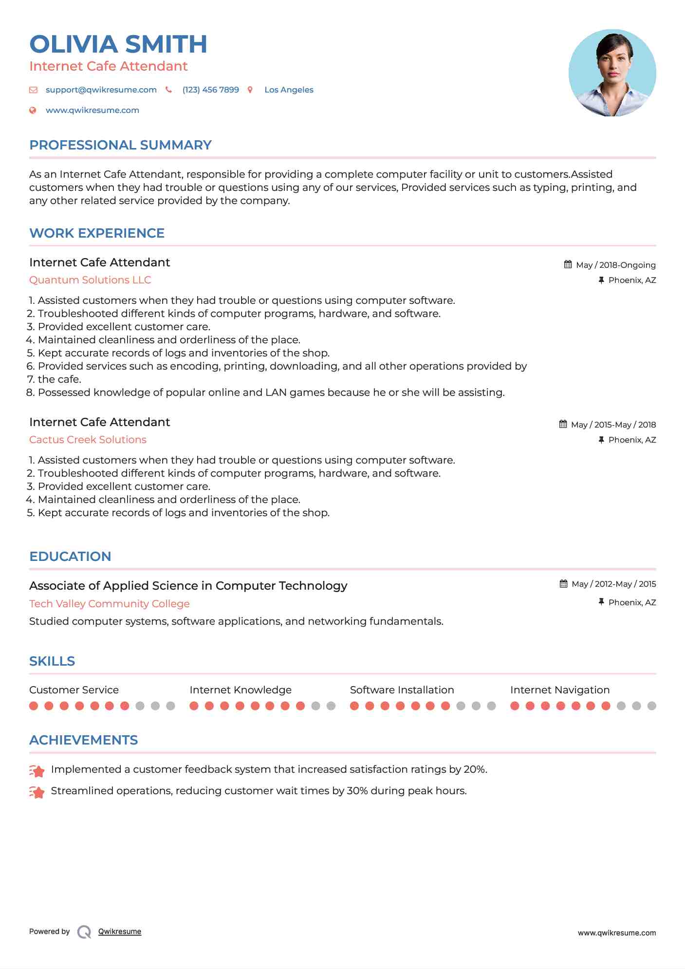 Internet Cafe Attendant Resume Format