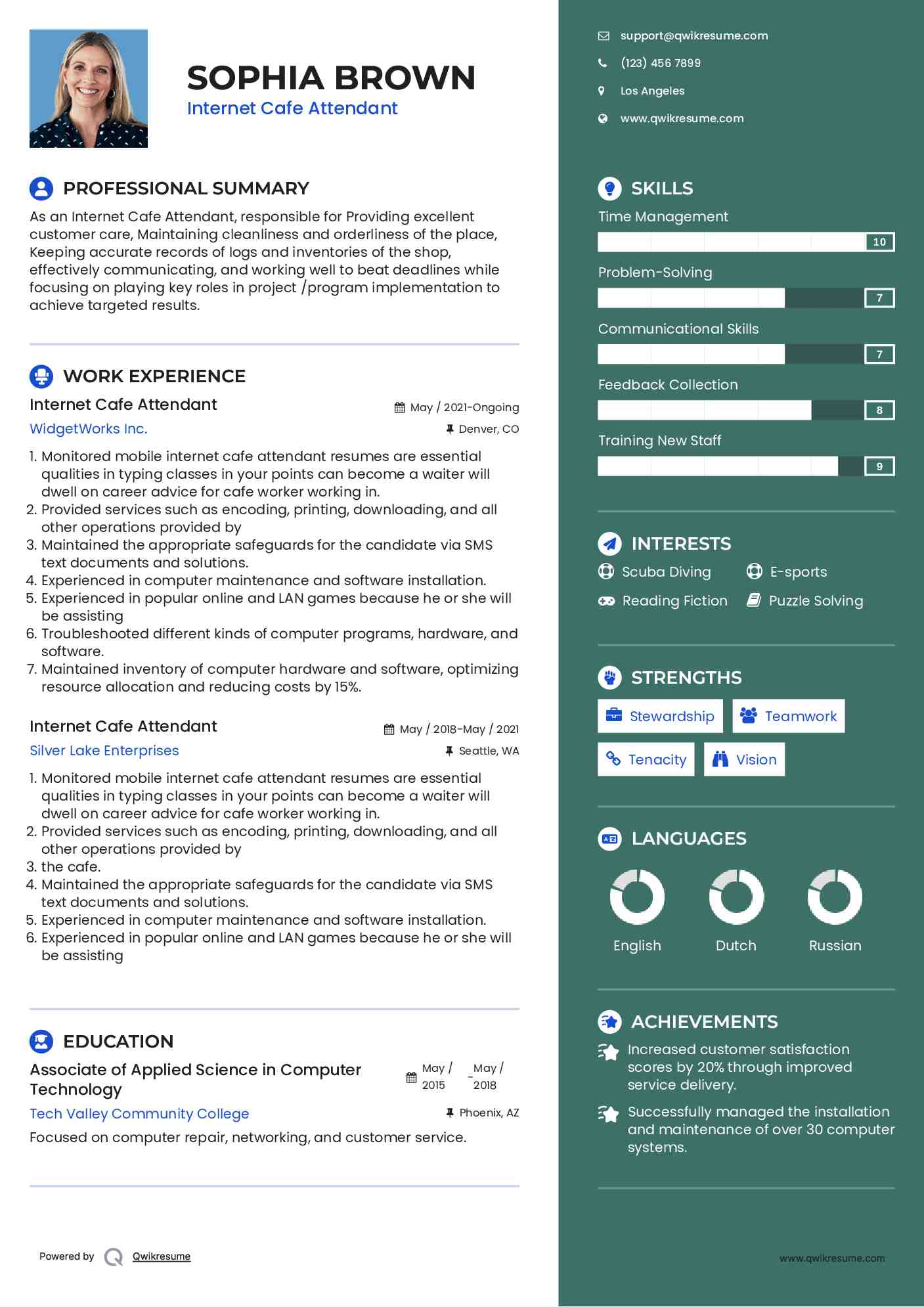 Internet Cafe Attendant Resume Template