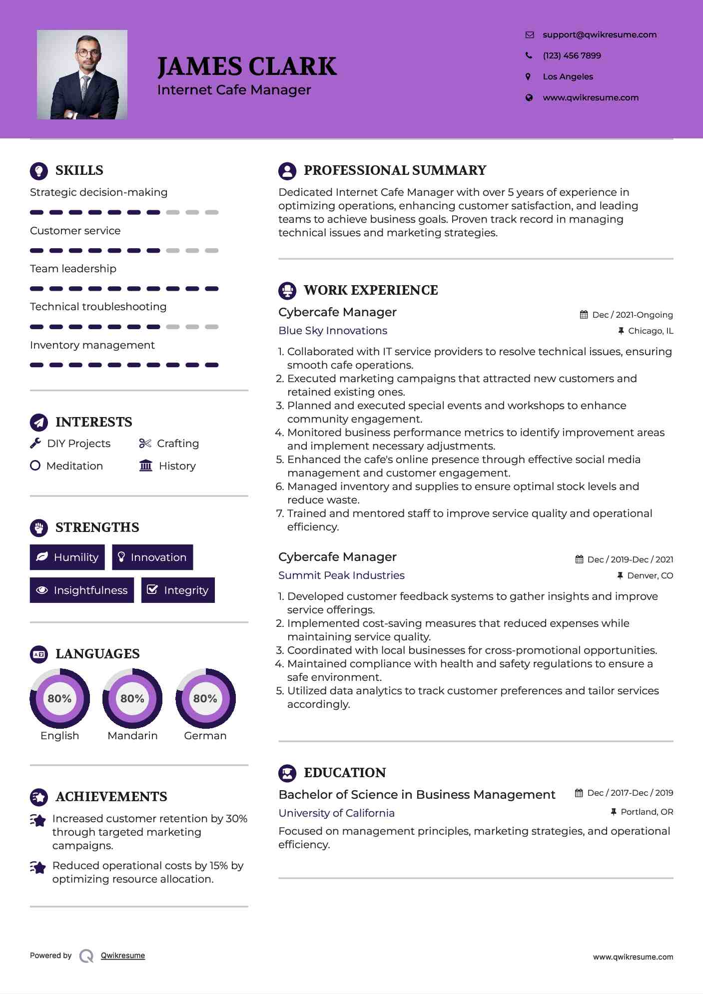 Cybercafe Manager Resume Template