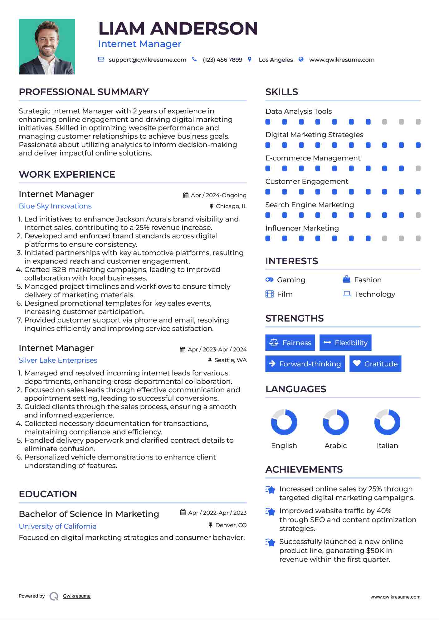Internet Manager Resume Template