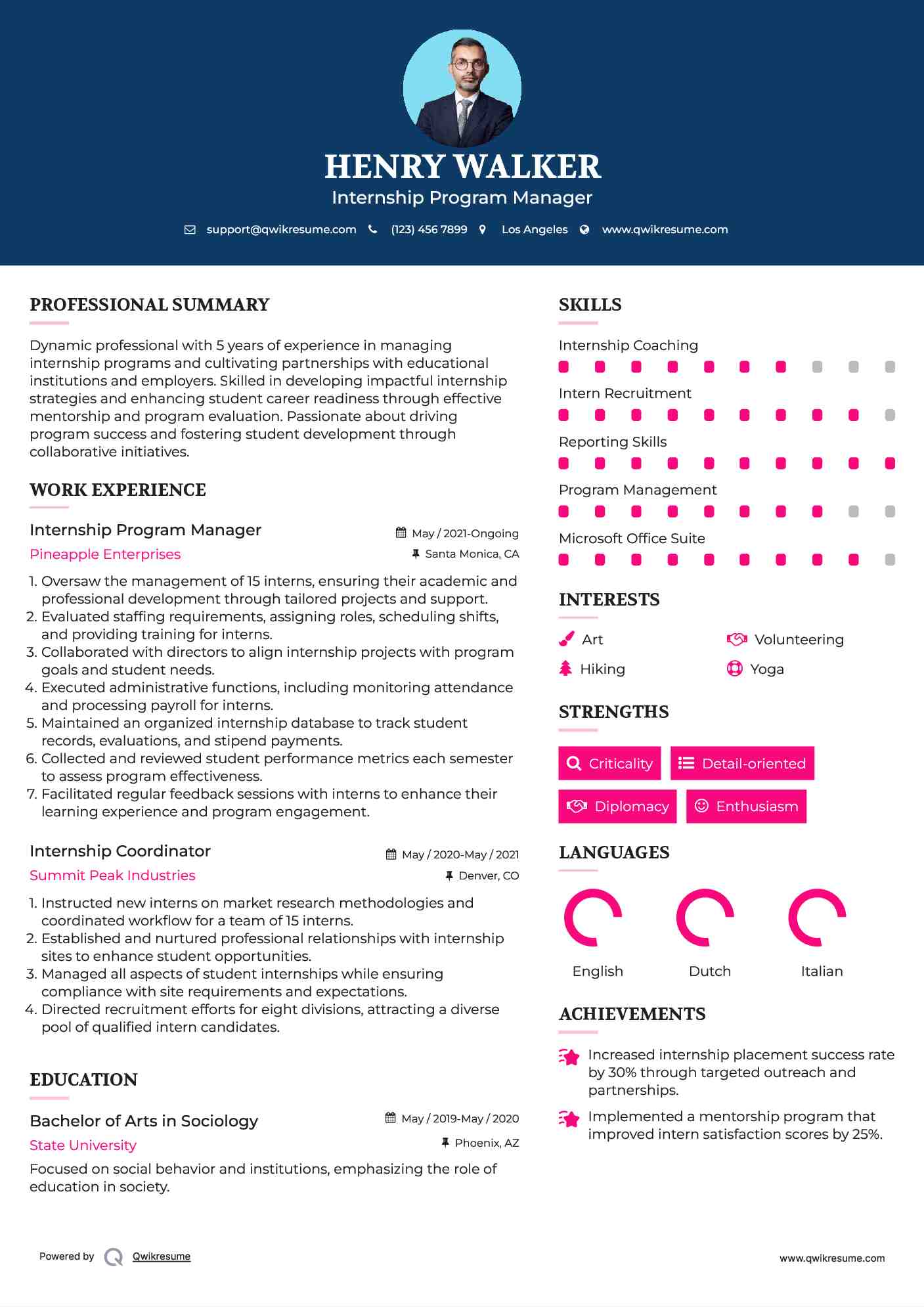 Internship Program Manager Resume Template