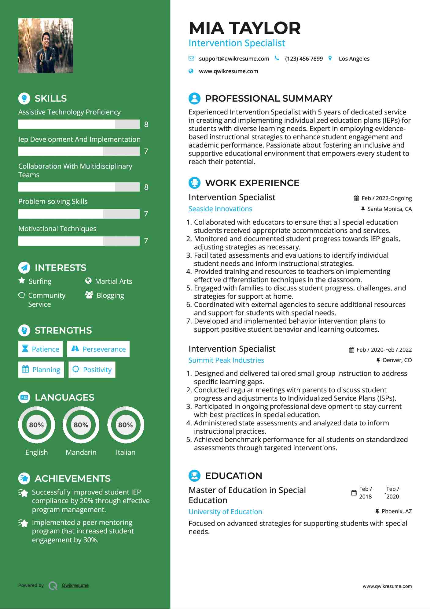 Intervention Specialist Resume Sample
