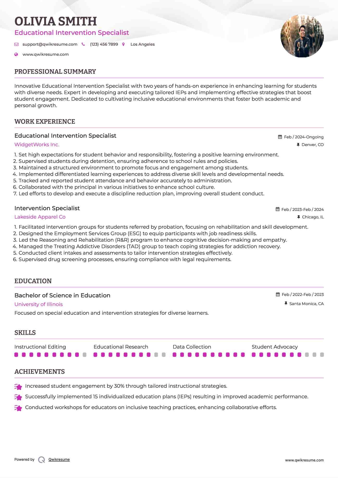 Educational Intervention Specialist Resume Example