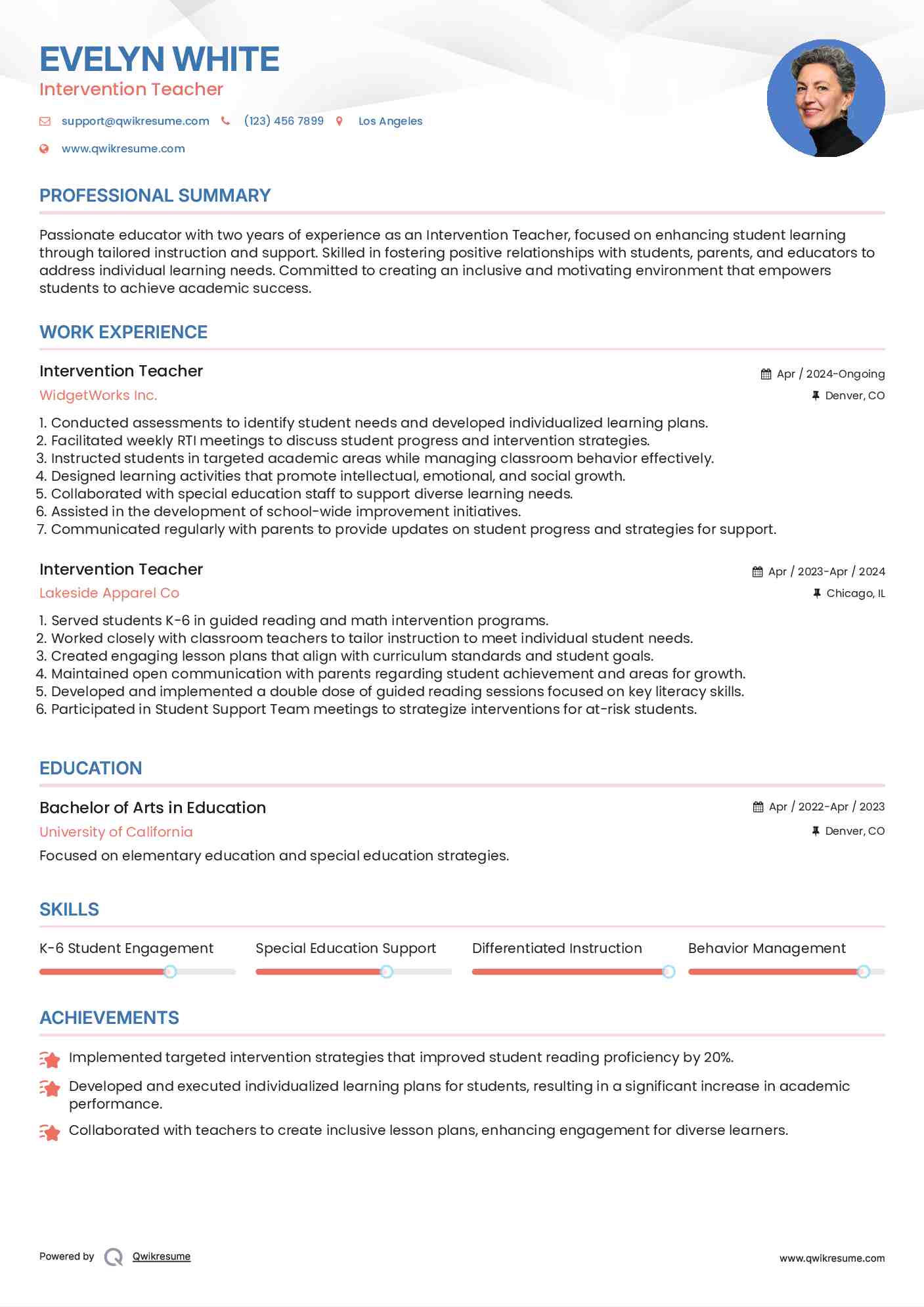 Intervention Teacher Resume Template