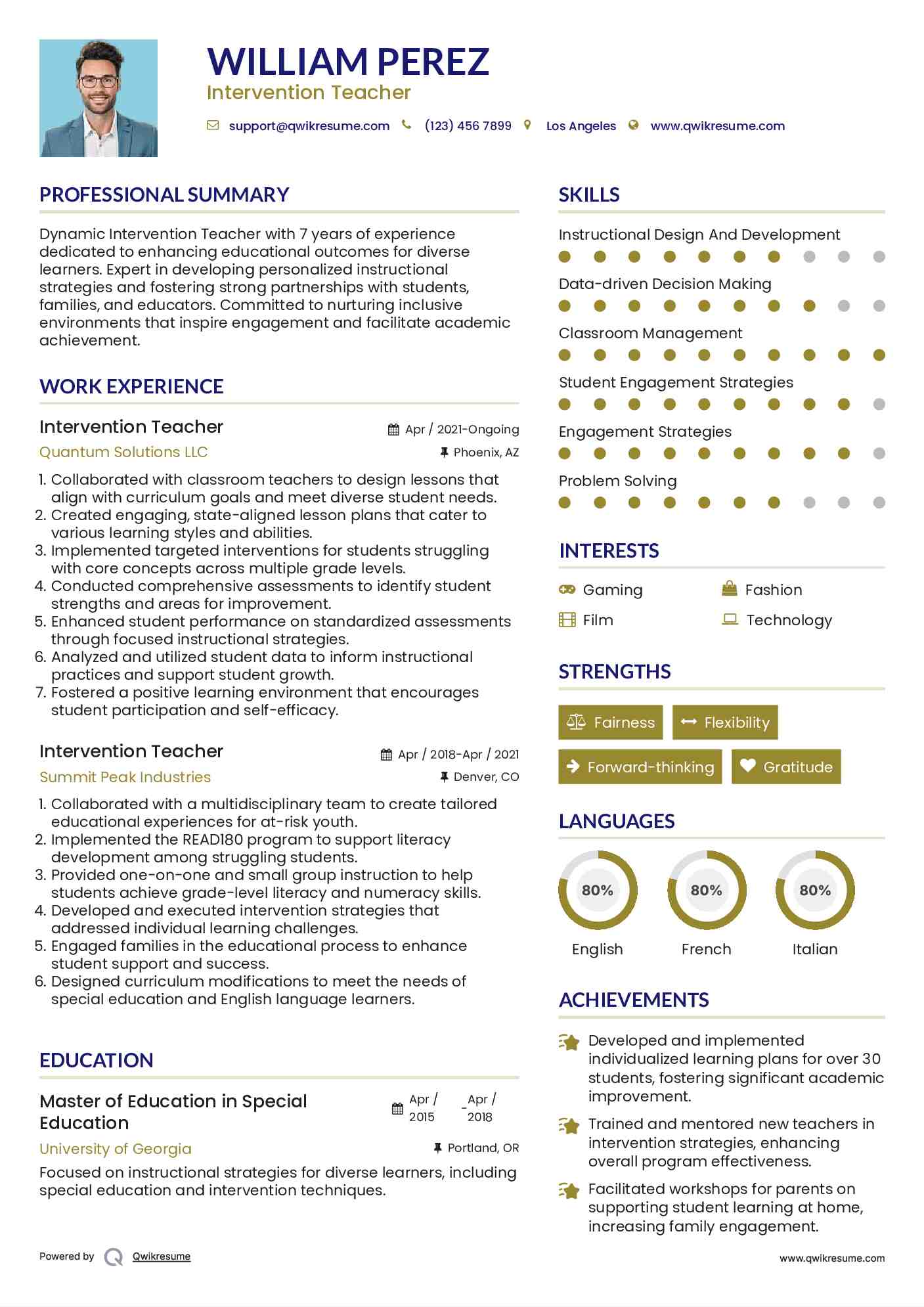 Intervention Teacher Resume Template
