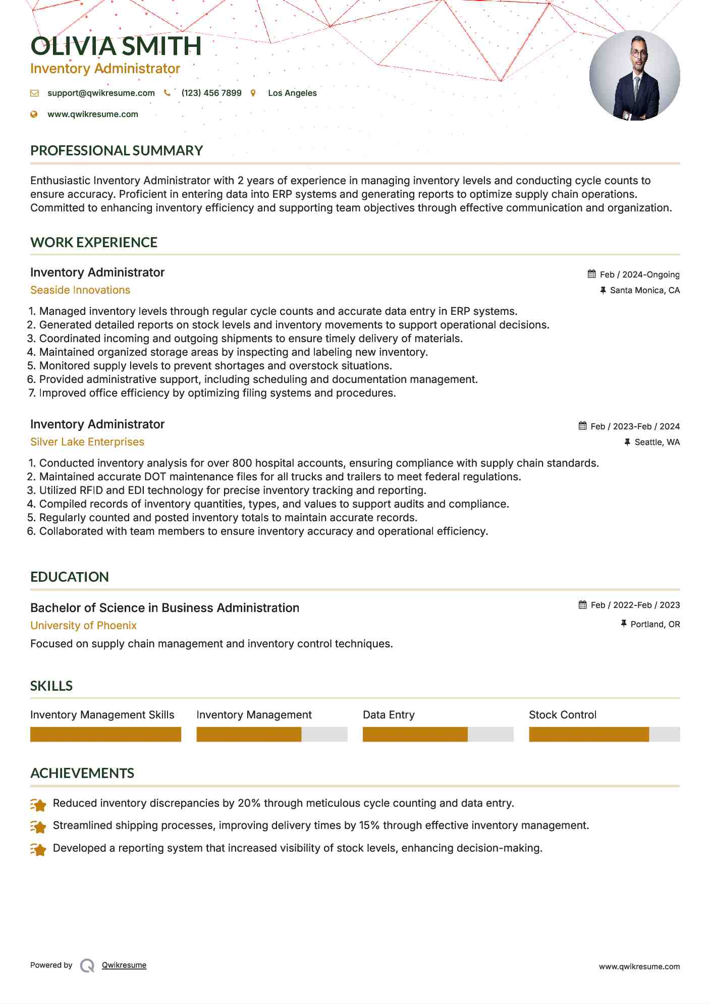 Inventory Administrator Resume Sample