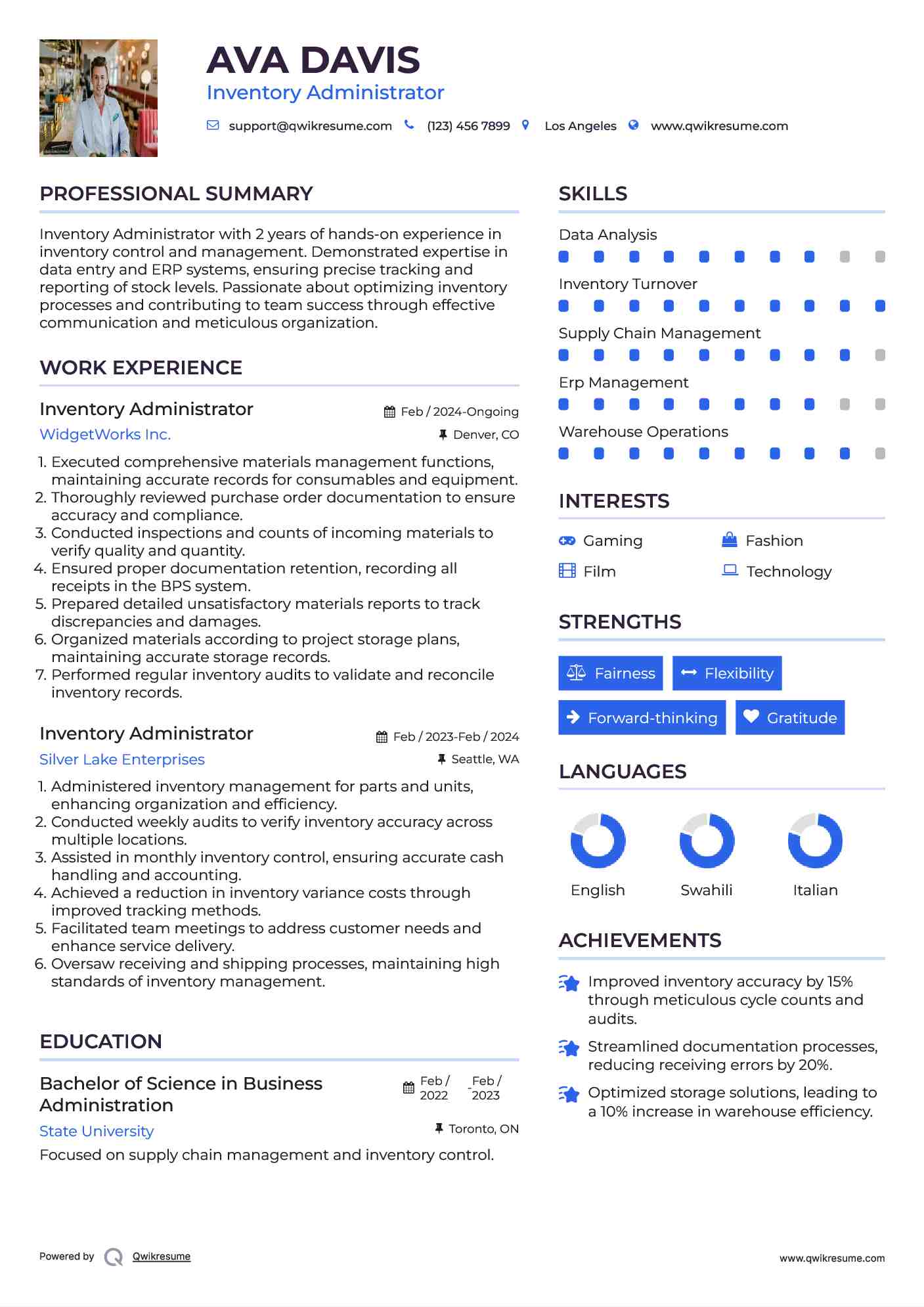 Inventory Administrator Resume Sample