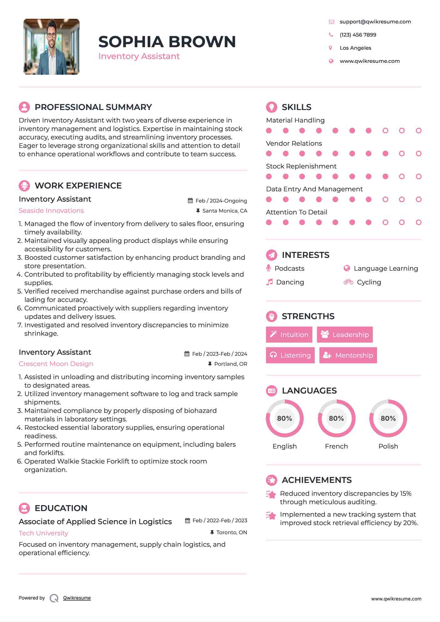 Inventory Assistant Resume Sample