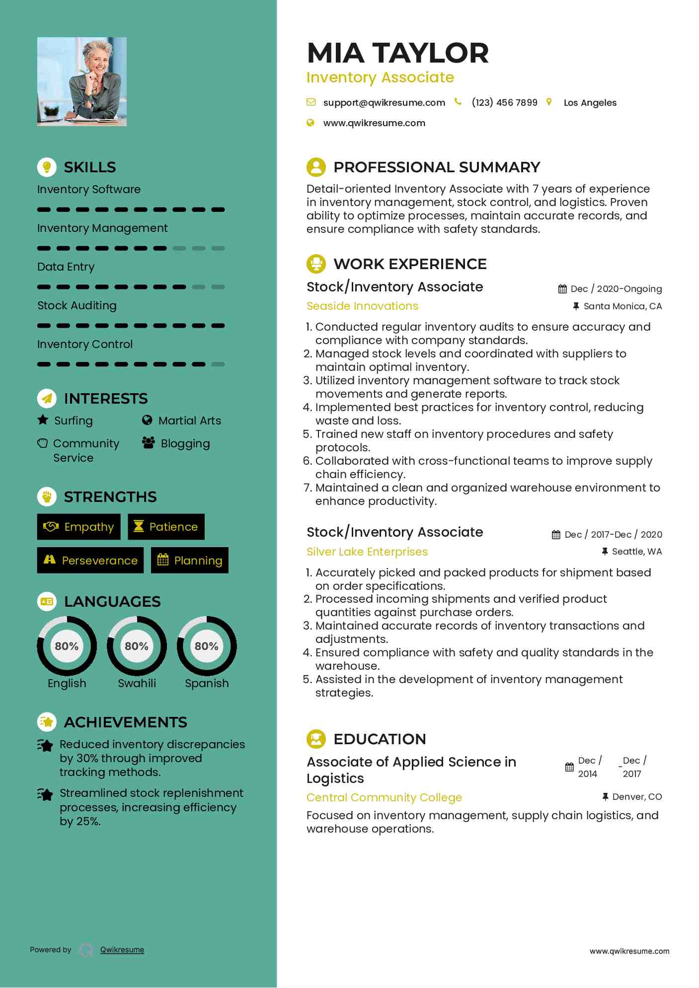 Stock/Inventory Associate Resume Example