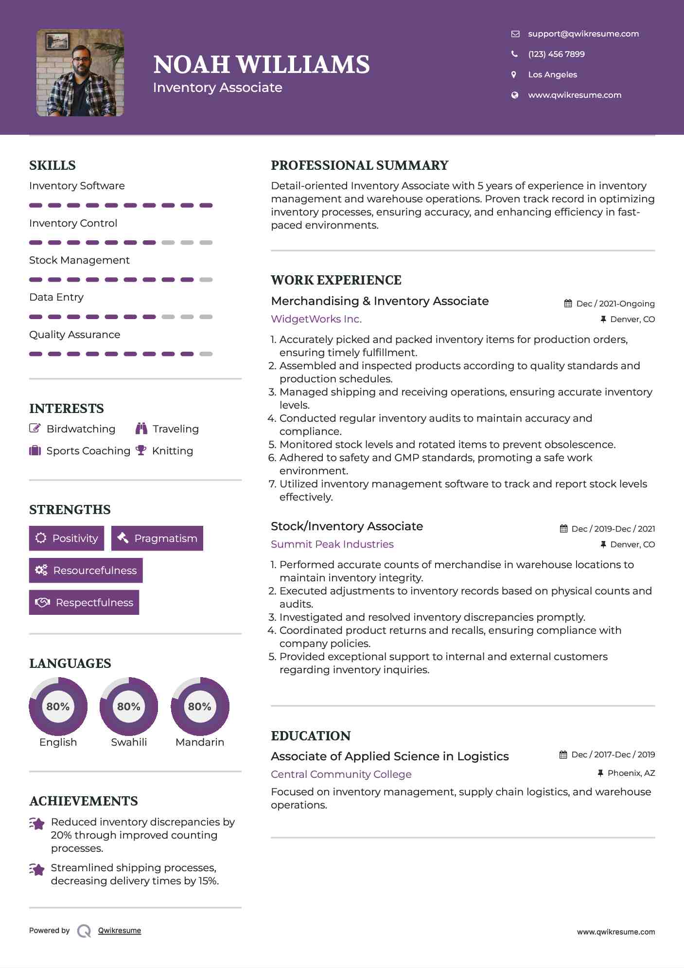 Merchandising & Inventory Associate Resume Example