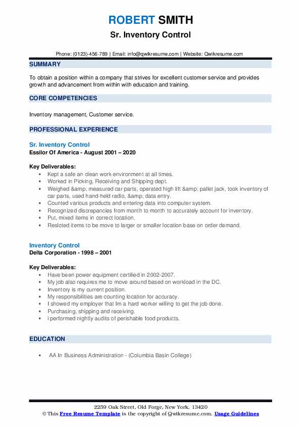 Inventory Control Resume Samples - Inventory Control 1586777715 Pdf 