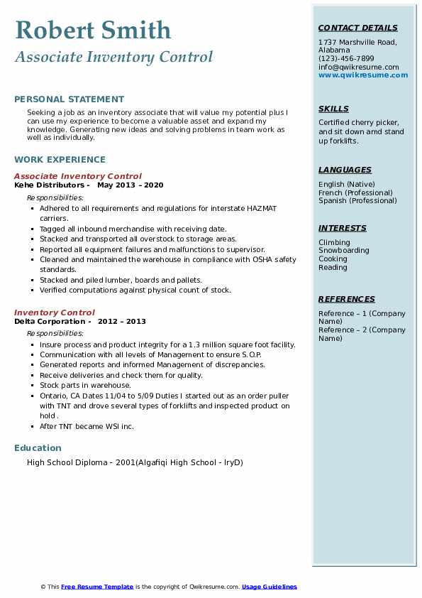 Inventory Control Resume Samples - Inventory Control 1586781689 Pdf 