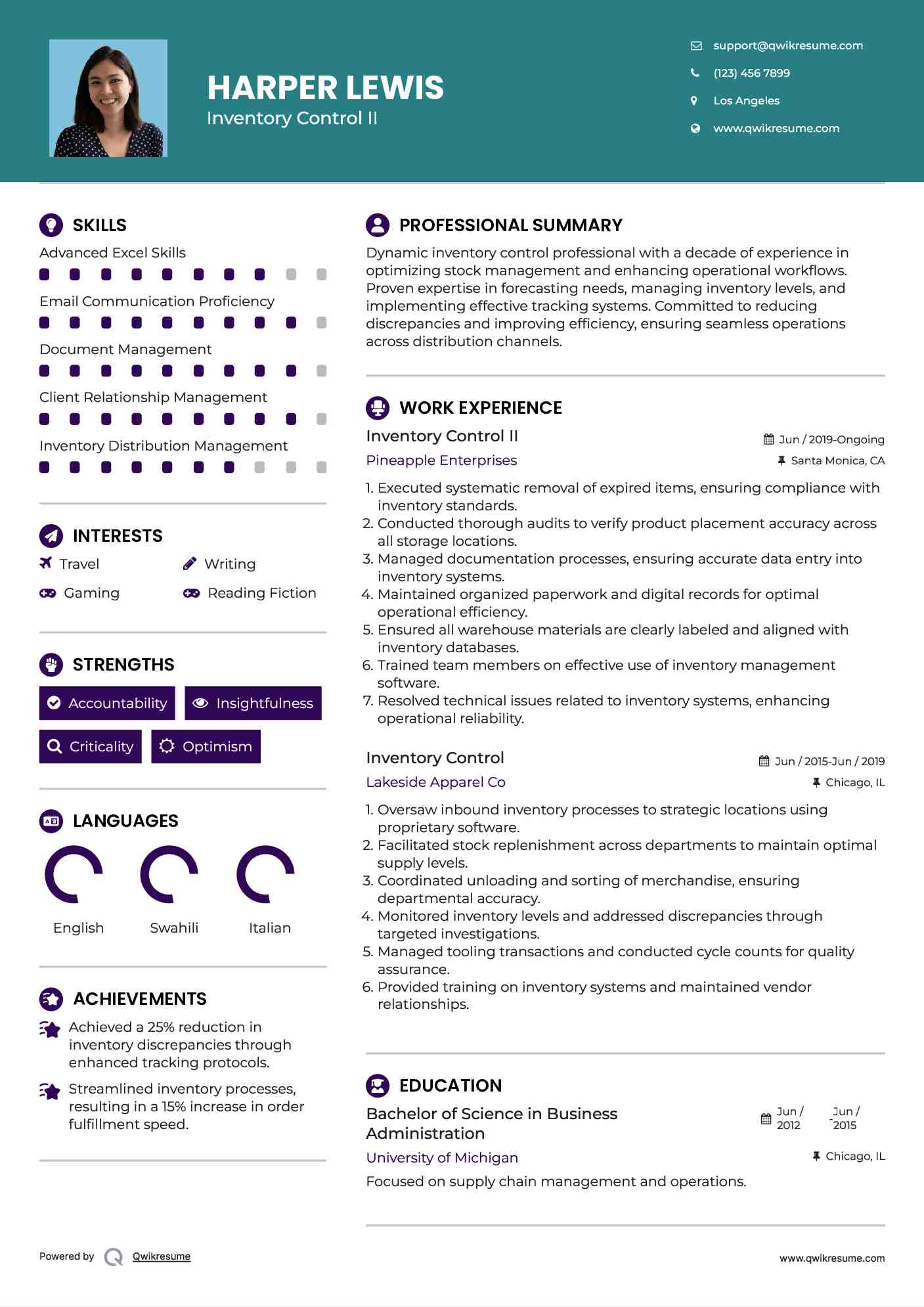 Inventory Control II Resume Model